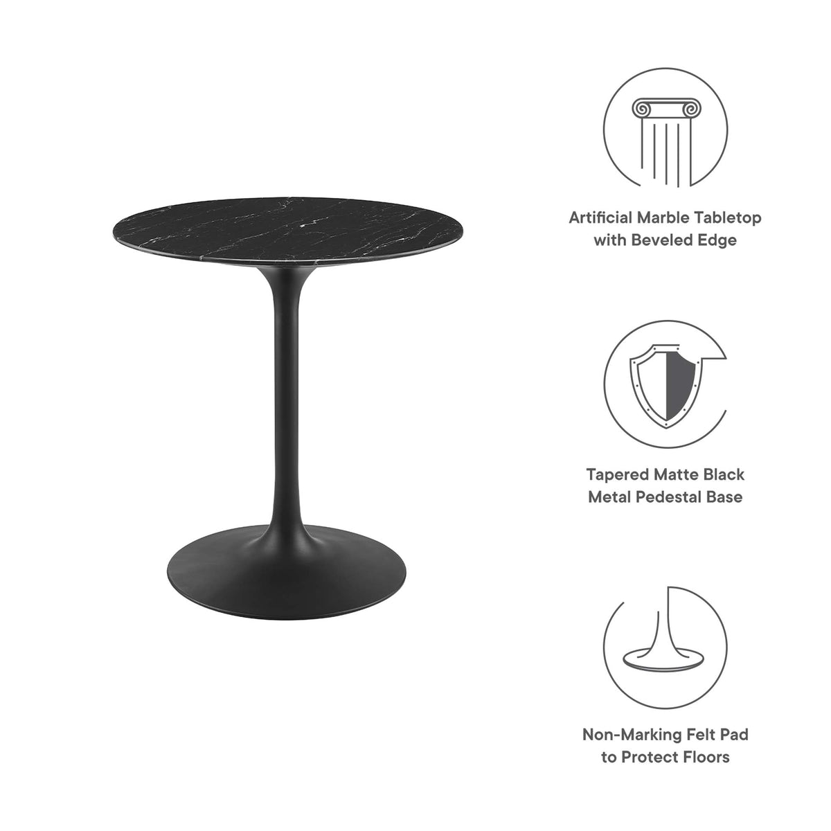 Lippa 28" Round Faux Marble Dining Table - Black Black