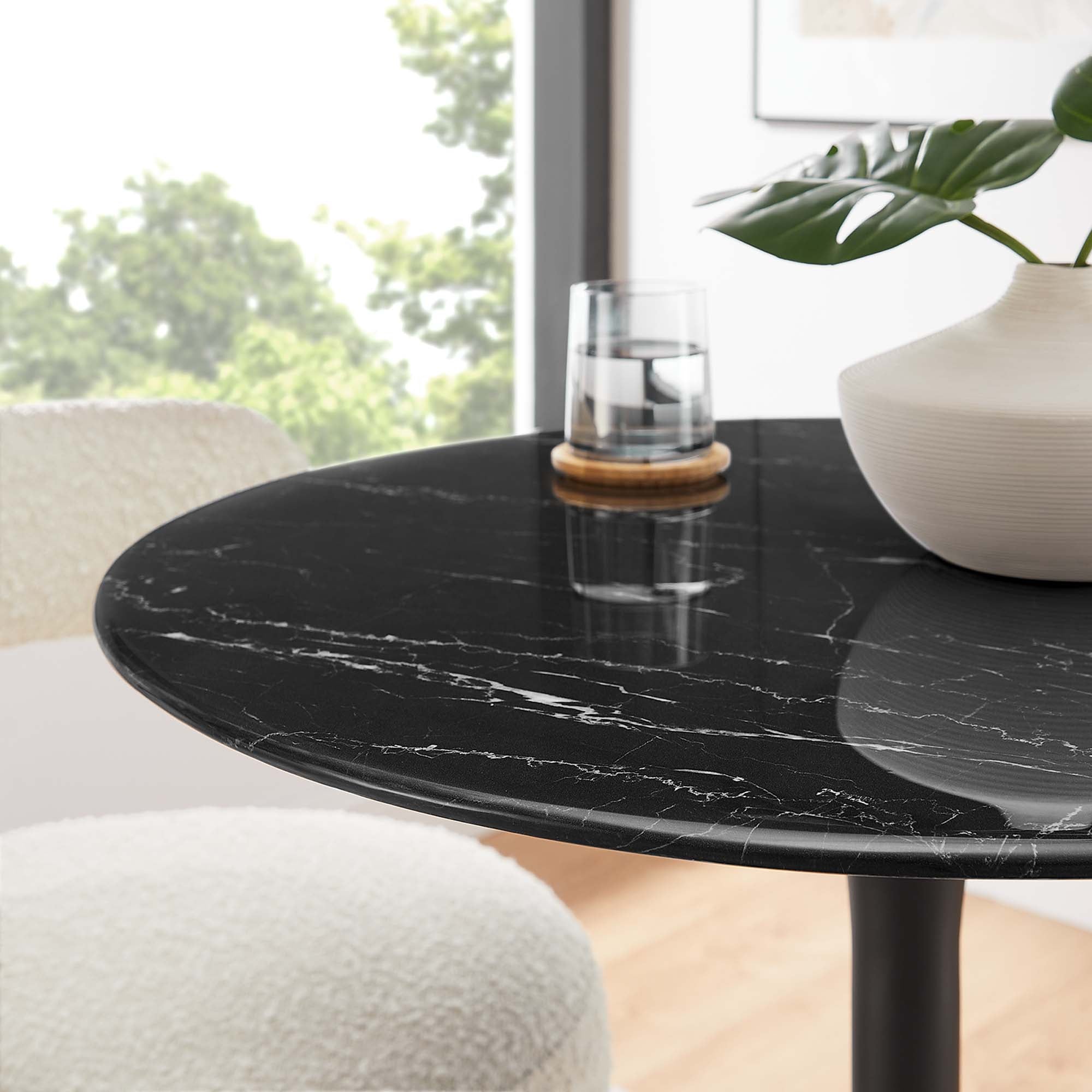 Lippa 28" Round Faux Marble Dining Table - Black Black