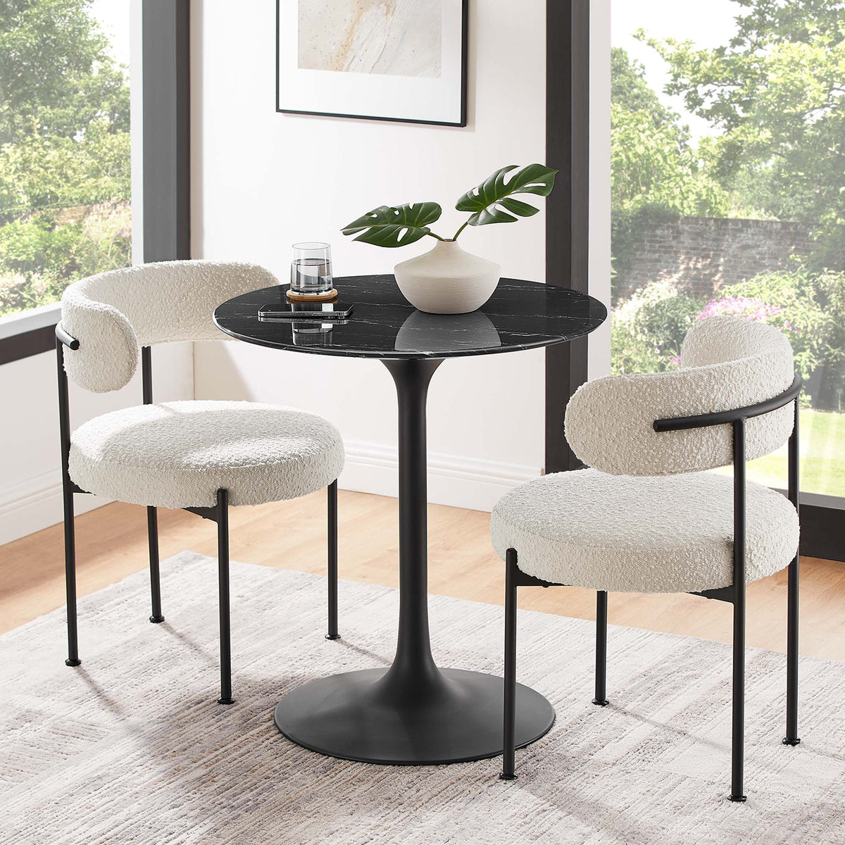 Lippa 28" Round Faux Marble Dining Table - Black Black