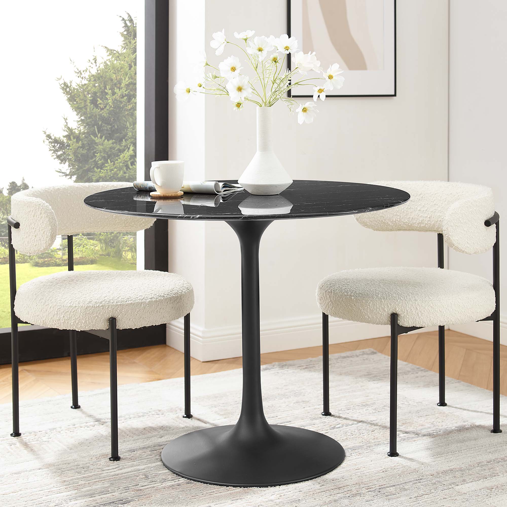 Lippa 36" Round Faux Marble Dining Table - Black Black