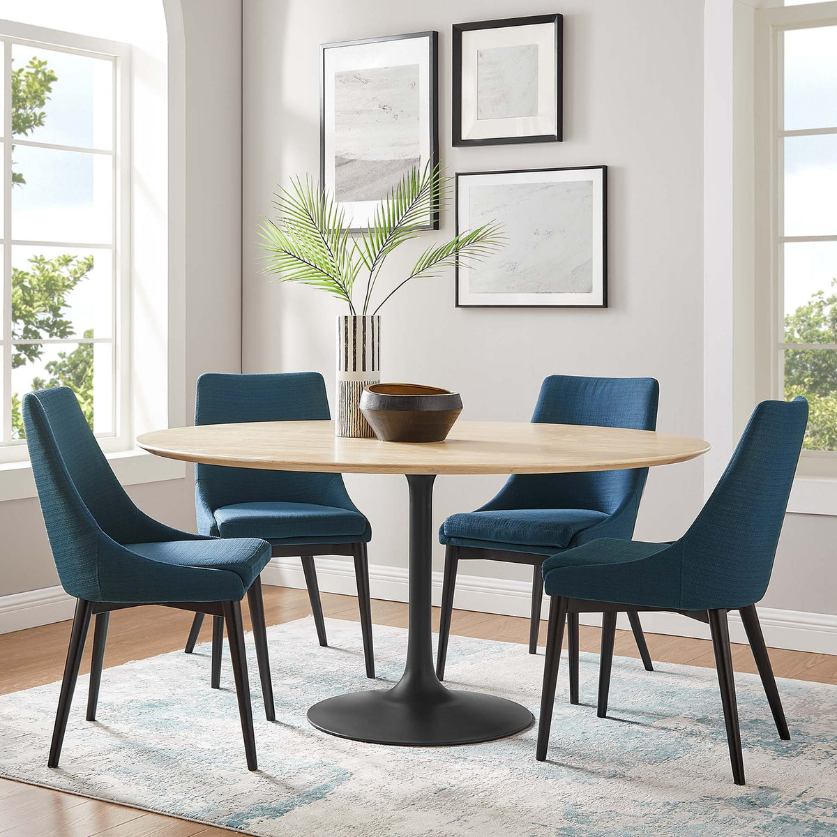 Lippa 60" Round Wood Dining Table - Black Natural