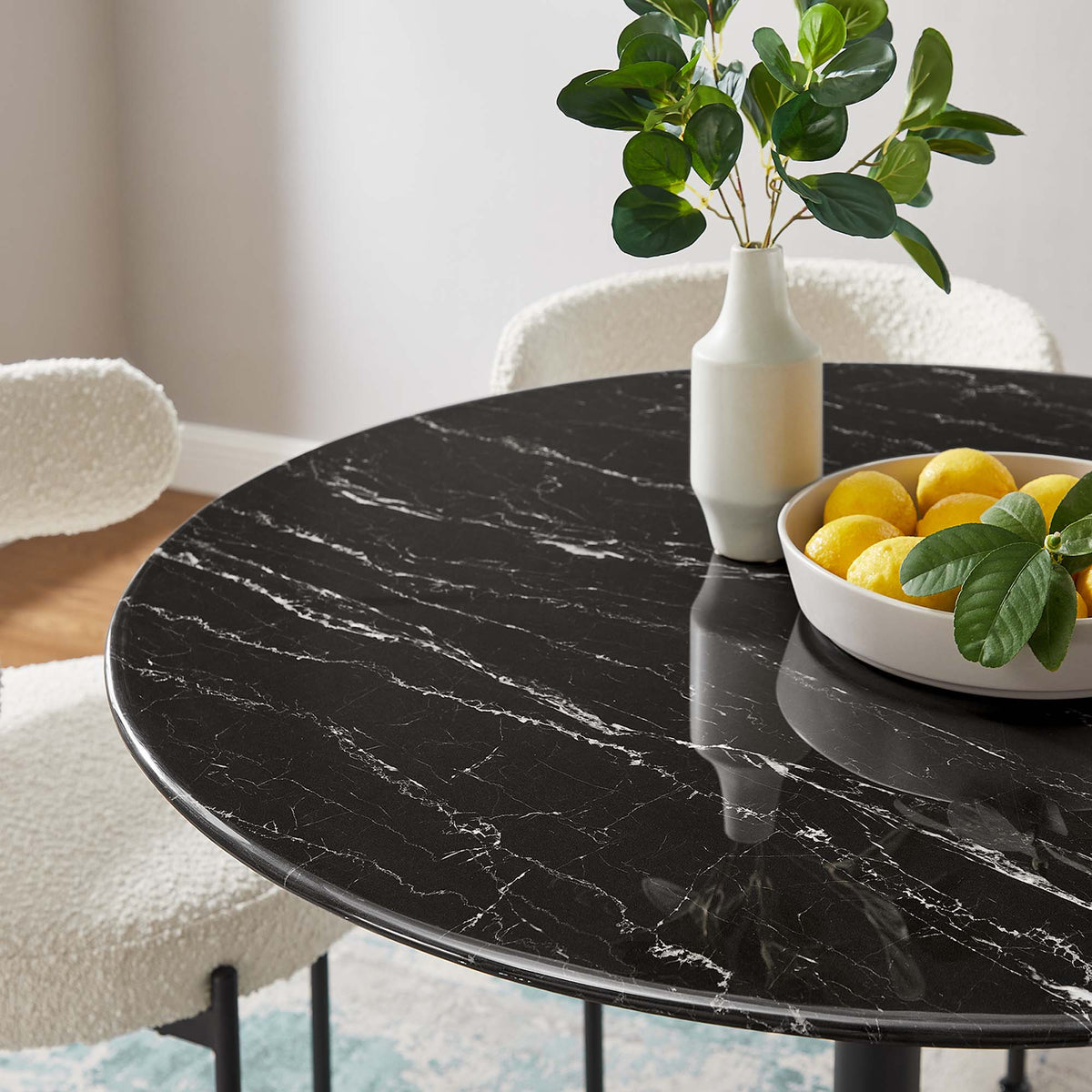 Lippa 40" Round Faux Marble Dining Table - Black Black