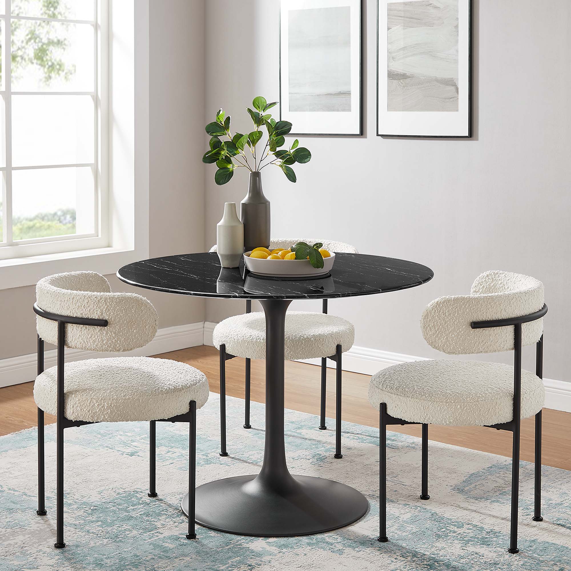 Lippa 40" Round Faux Marble Dining Table - Black Black