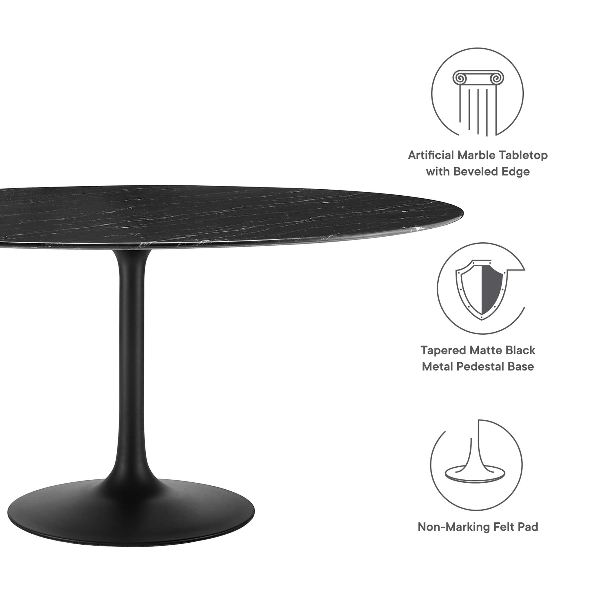 Lippa 60" Round Faux Marble Dining Table - Black Black