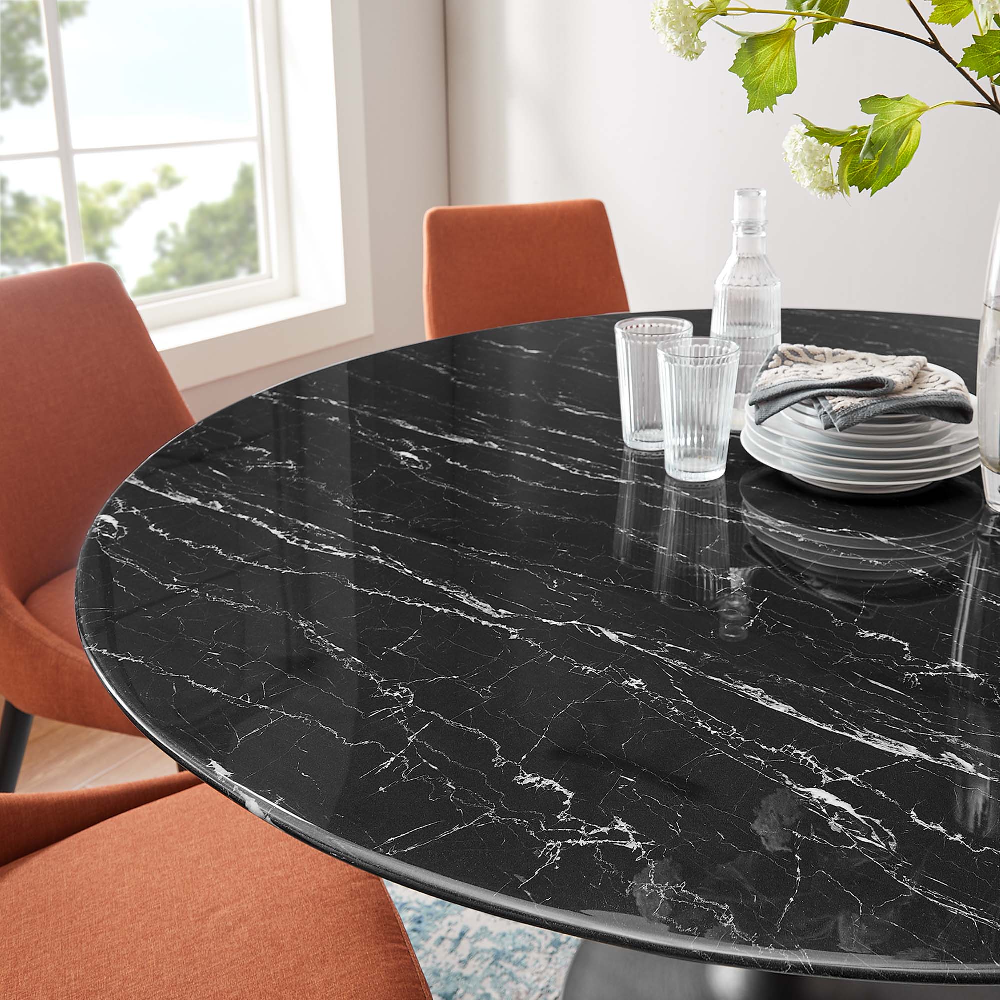 Lippa 60" Round Faux Marble Dining Table - Black Black
