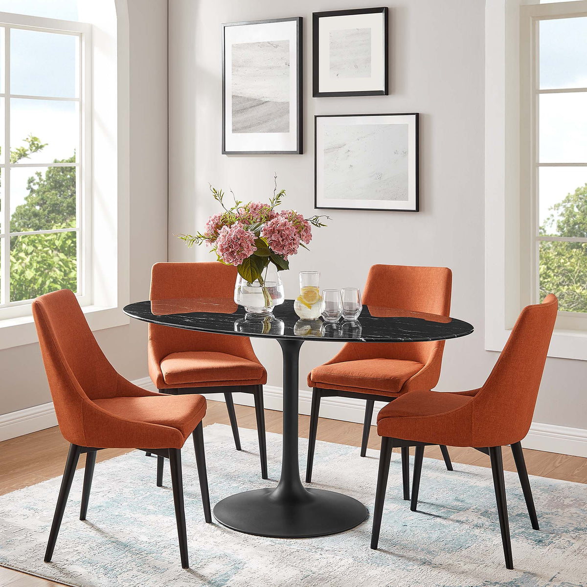 Lippa 60" Oval Faux Marble Dining Table - Black Black