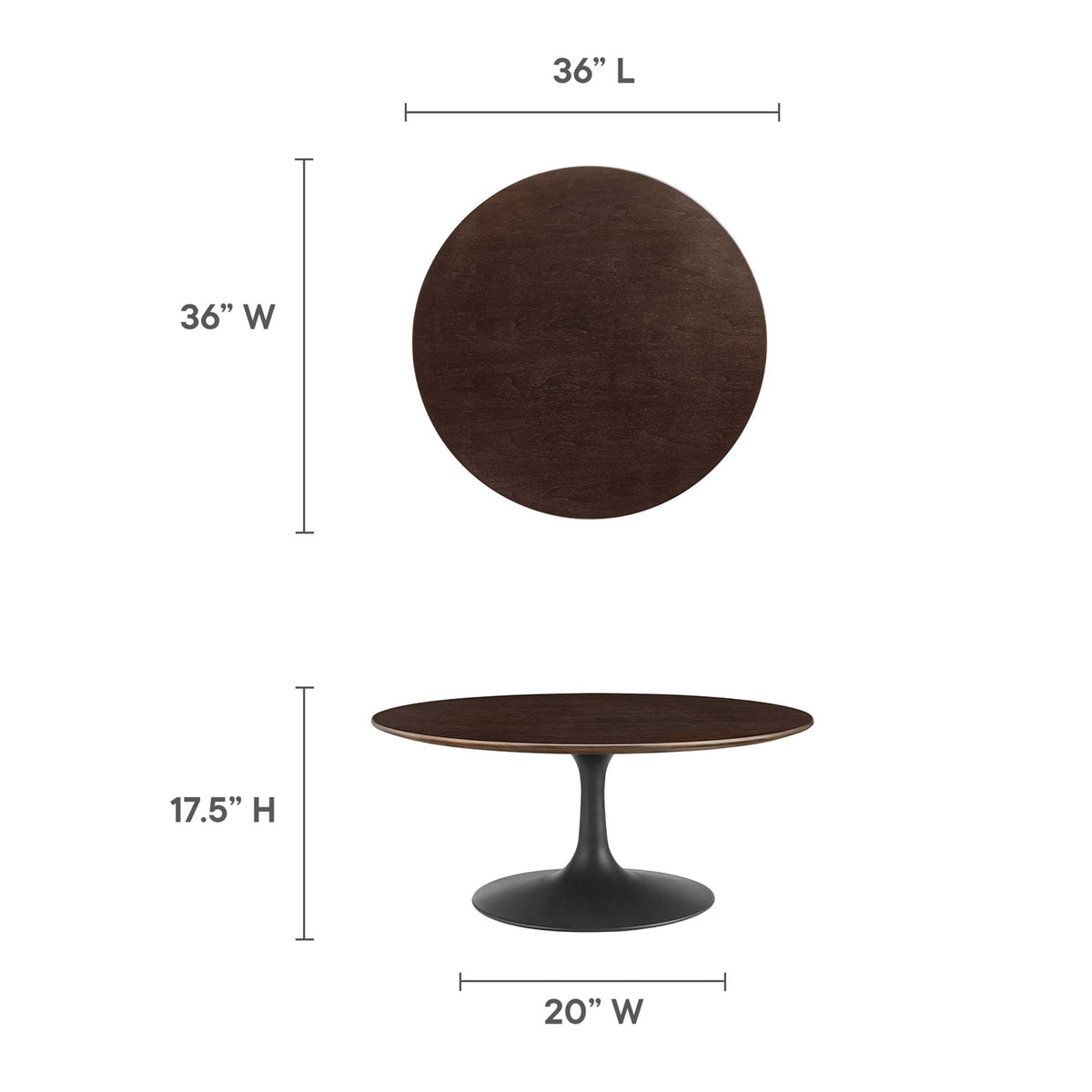 Lippa 36" Round Wood Coffee Table - Black Cherry Walnut