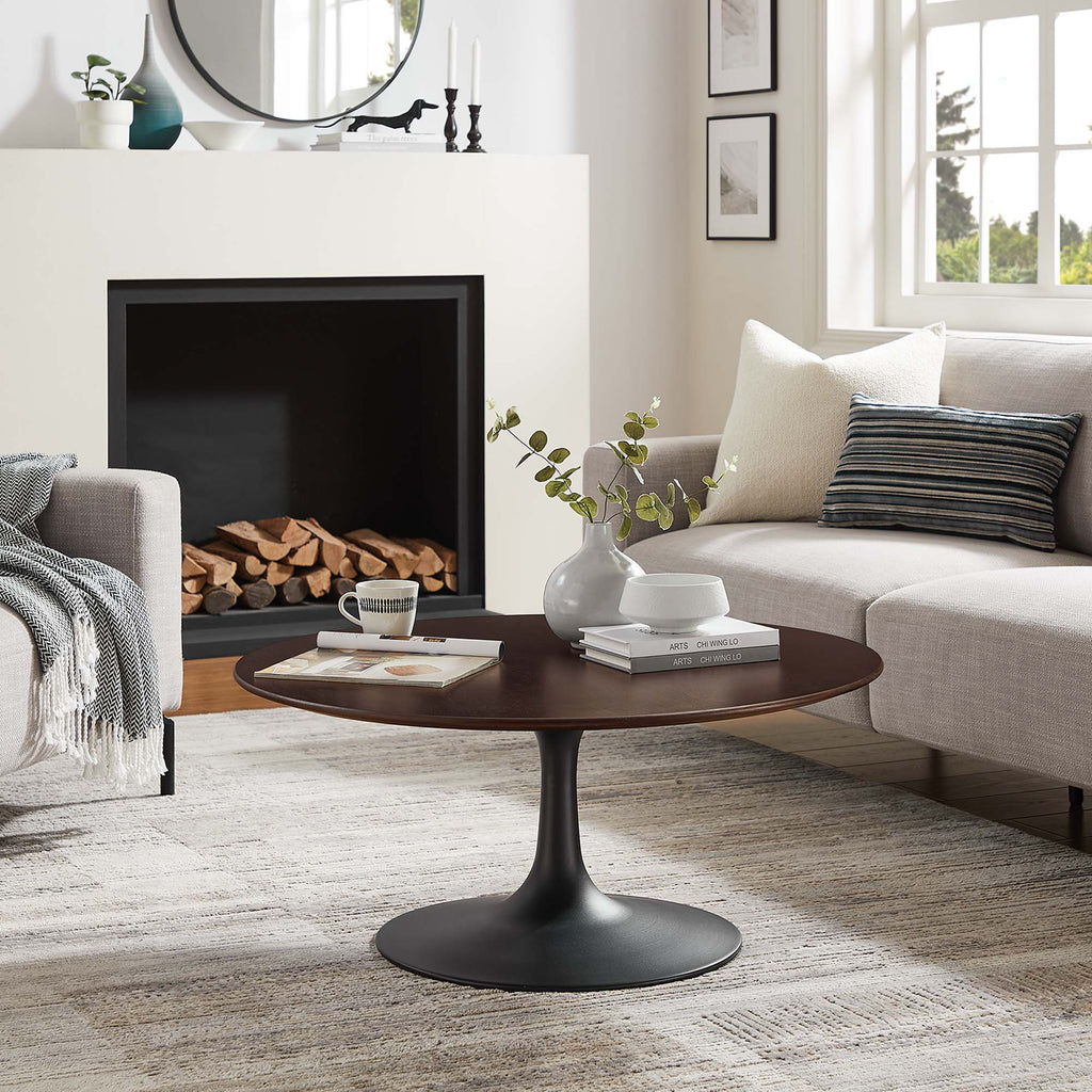 Lippa 36" Round Wood Coffee Table - Black Cherry Walnut
