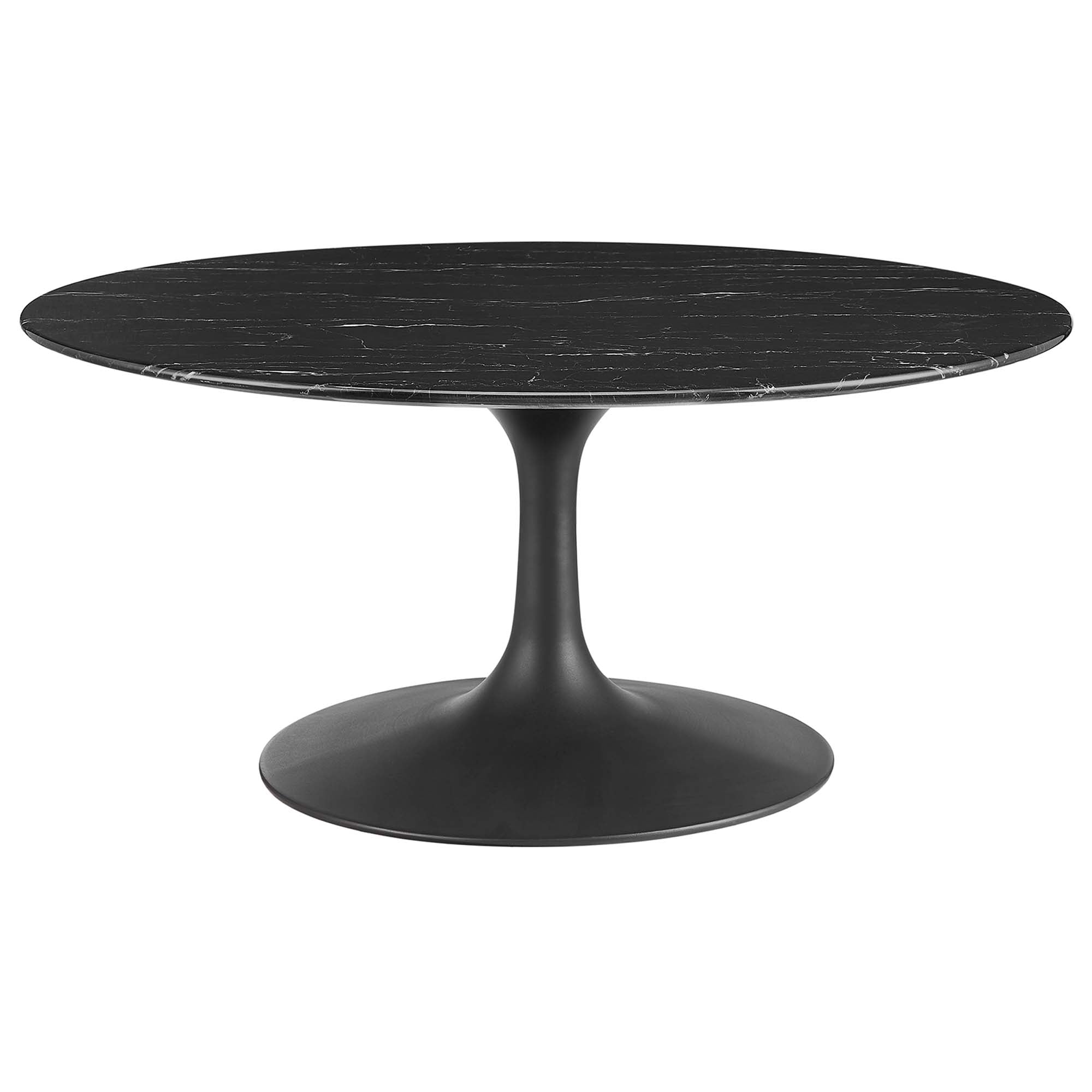 Lippa 36" Round Faux Marble Coffee Table - Black Black