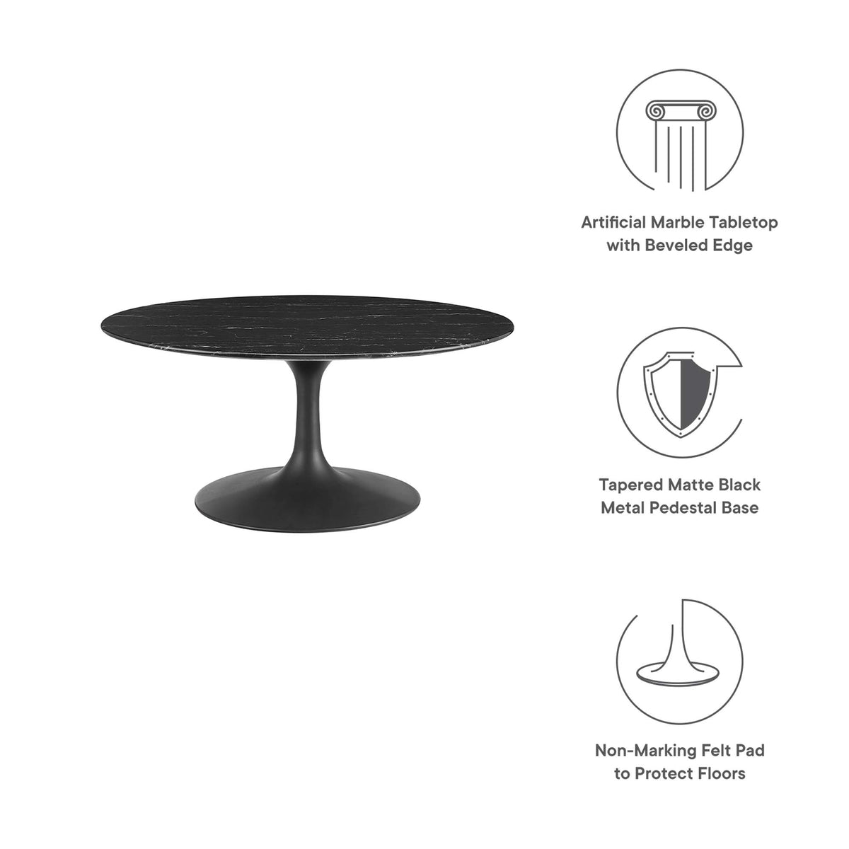 Lippa 36" Round Faux Marble Coffee Table - Black Black