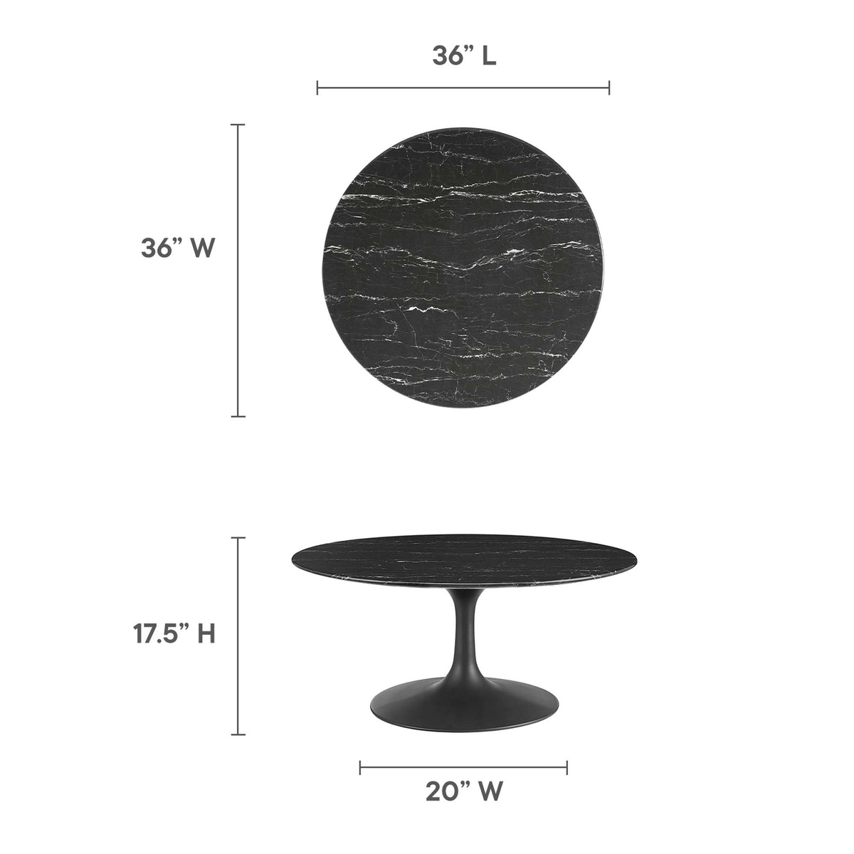 Lippa 36" Round Faux Marble Coffee Table - Black Black
