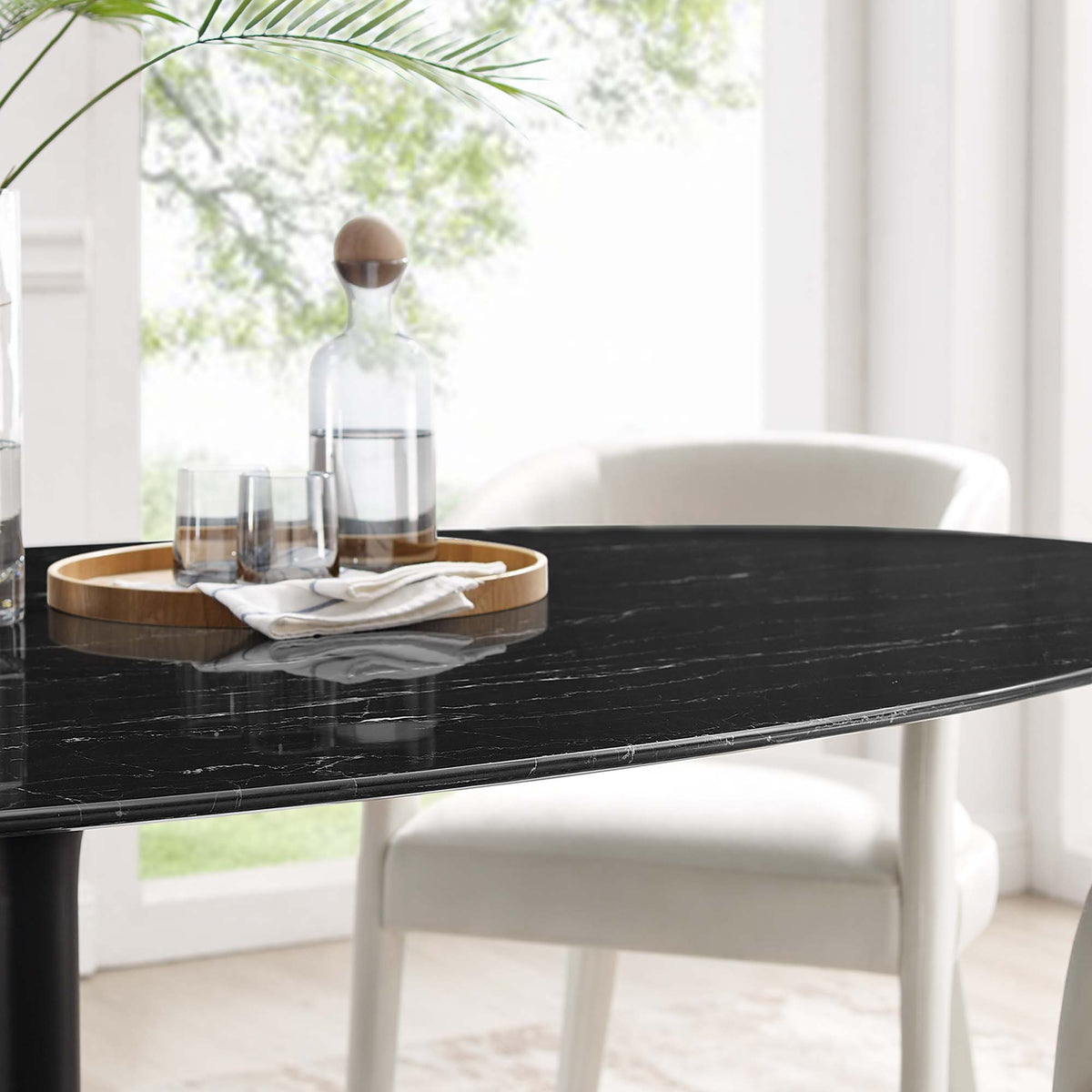 Lippa 78" Oval Faux Marble Dining Table - Black Black