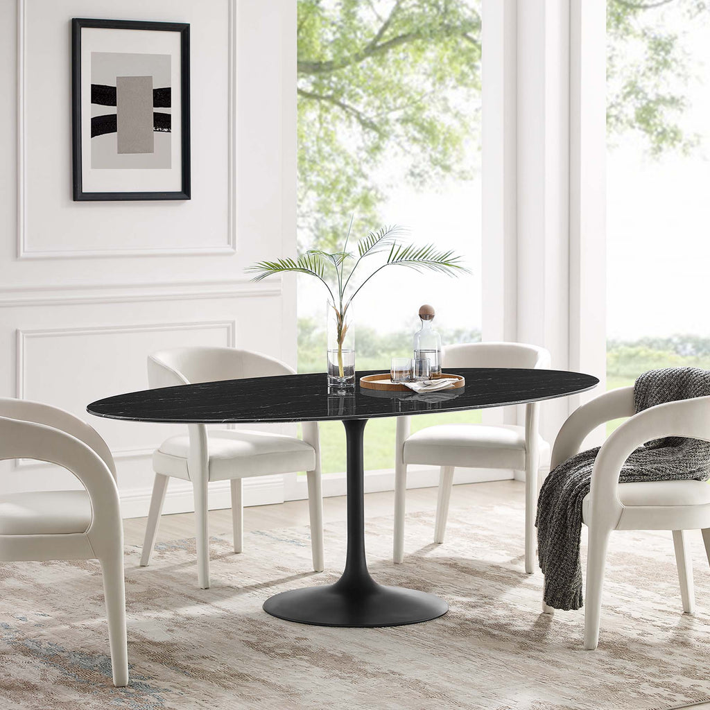 Lippa 78" Oval Faux Marble Dining Table - Black Black