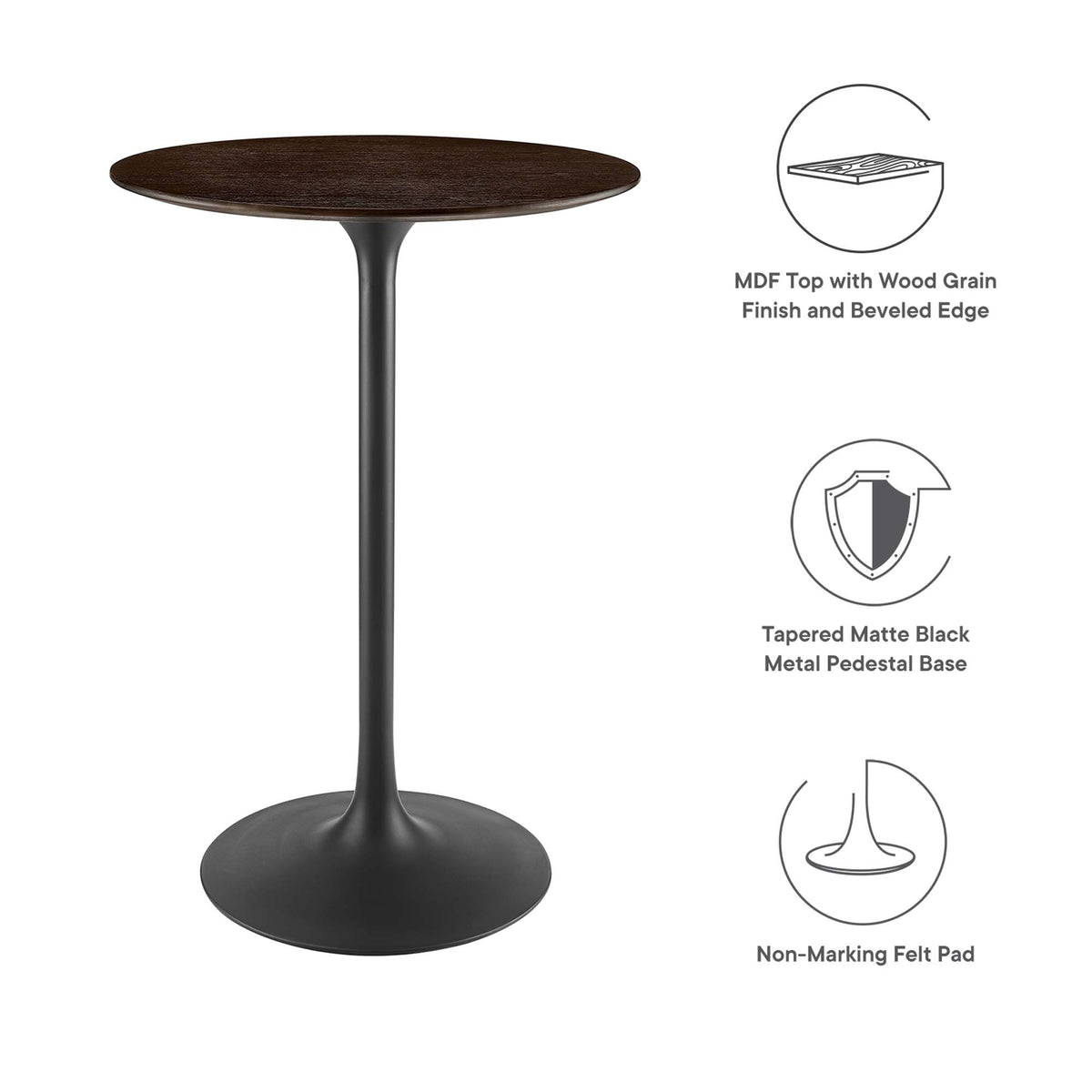 Lippa 28" Round Wood Bar Table - Black Cherry Walnut