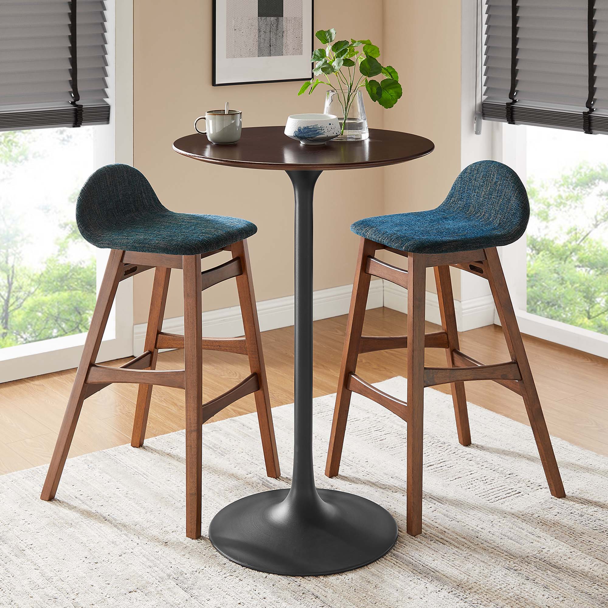 Lippa 28" Round Wood Bar Table - Black Cherry Walnut