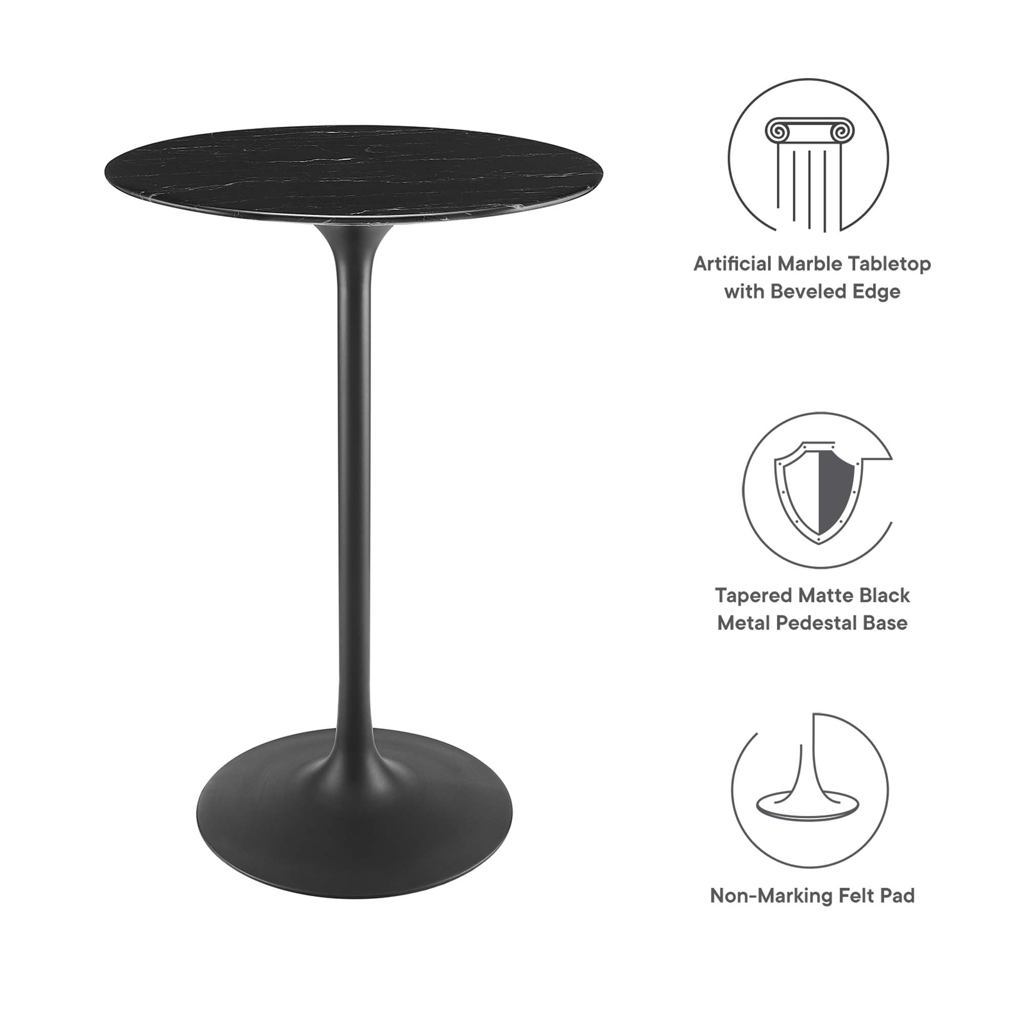 Lippa 28" Round Faux Marble Bar Table - Black Black