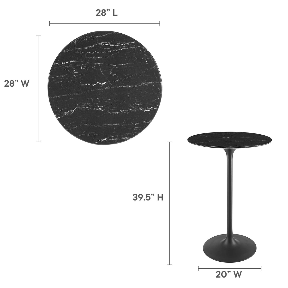 Lippa 28" Round Faux Marble Bar Table - Black Black