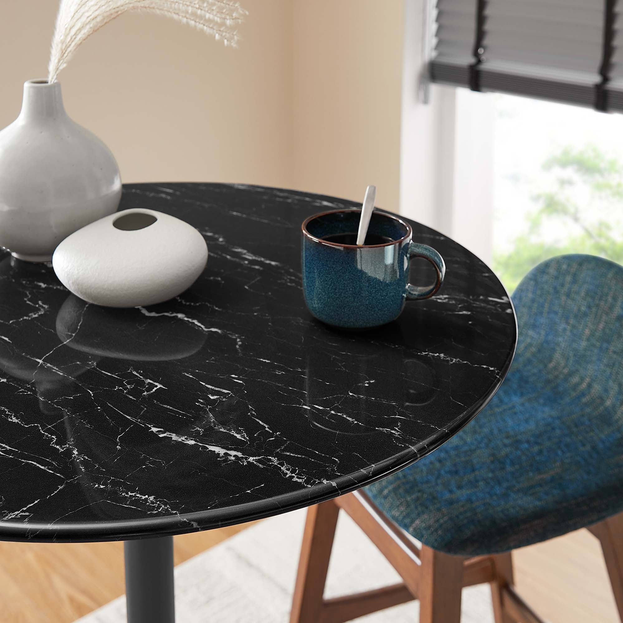Lippa 28" Round Faux Marble Bar Table - Black Black