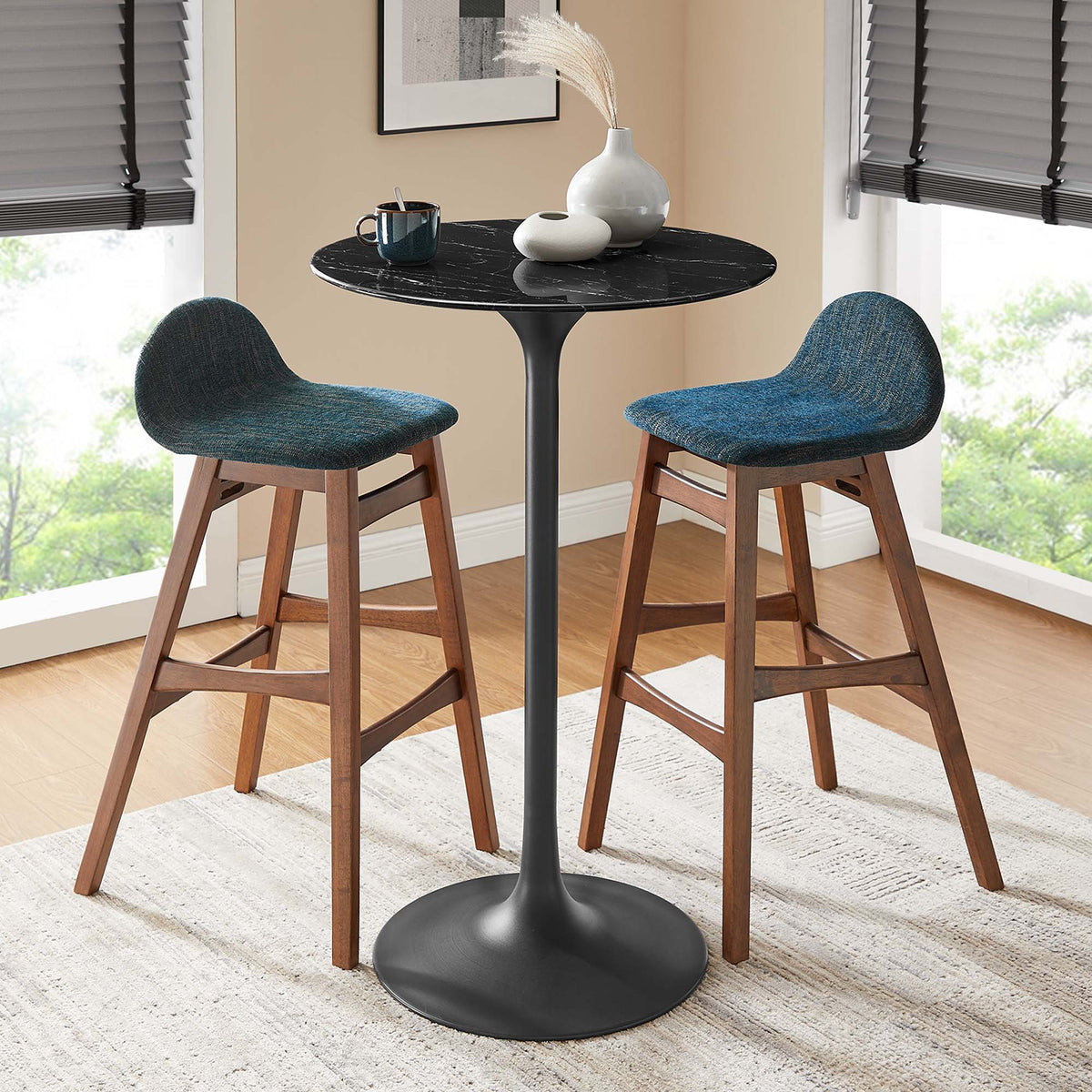 Lippa 28" Round Faux Marble Bar Table - Black Black