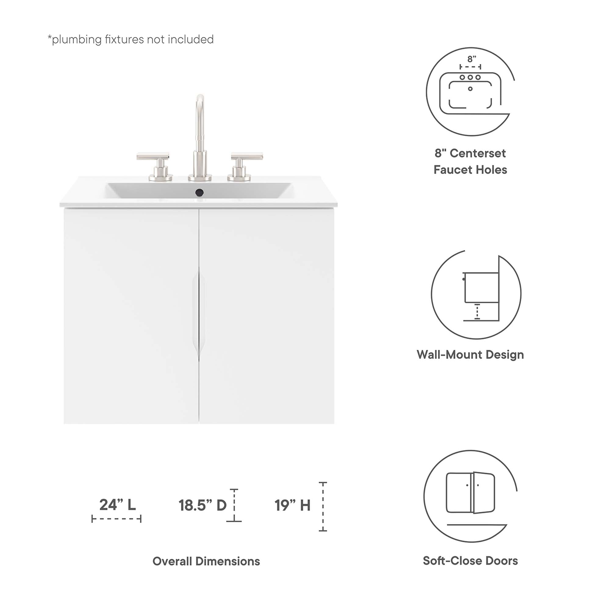 Vitality 24" Bathroom Vanity Cabinet (Sink Basin Not Included) - White