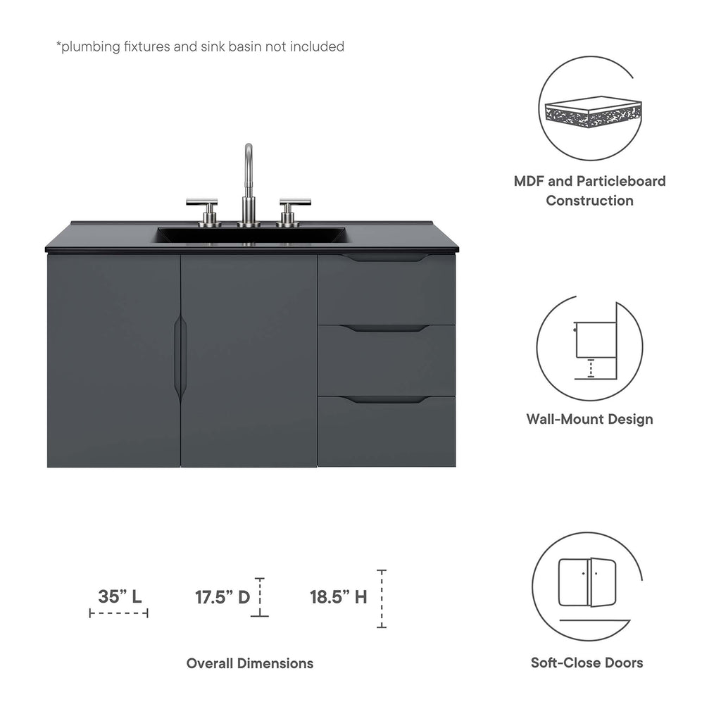 Vitality 36" Bathroom Vanity Cabinet (Sink Basin Not Included) - Gray