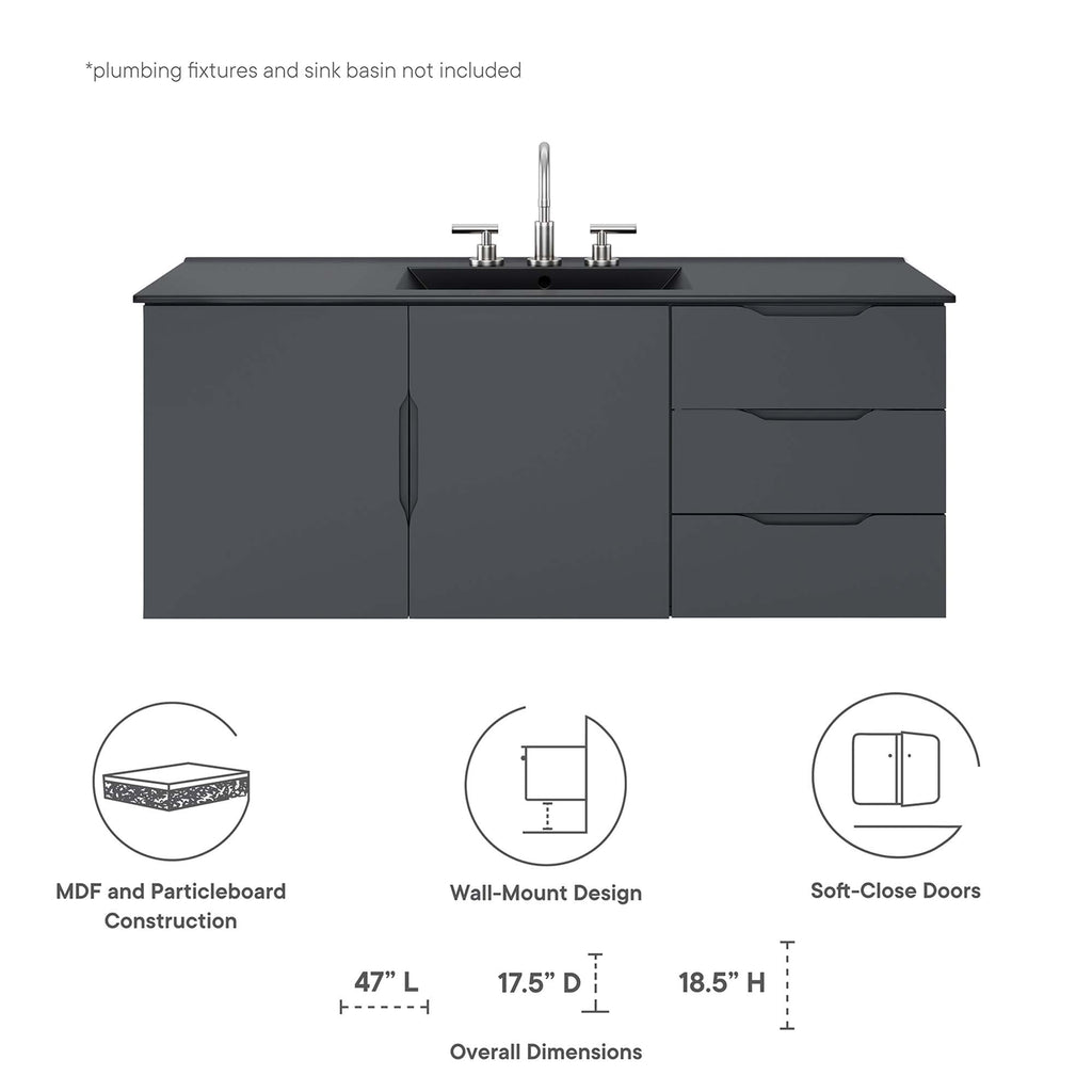 Vitality 48" Double or Single Sink Compatible (Not Included) Bathroom Vanity Cabinet - Gray