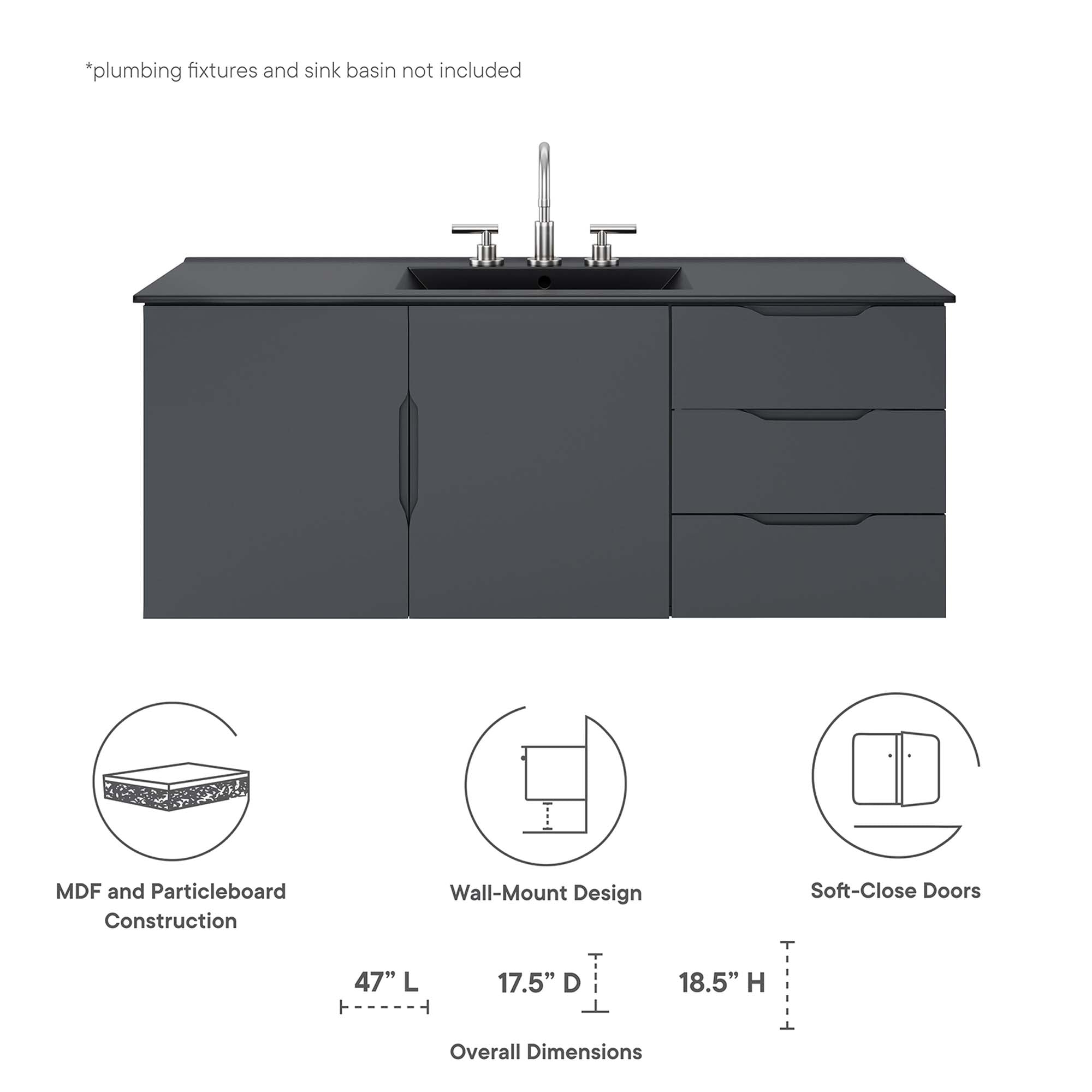 Vitality 48" Double or Single Sink Compatible (Not Included) Bathroom Vanity Cabinet - Gray