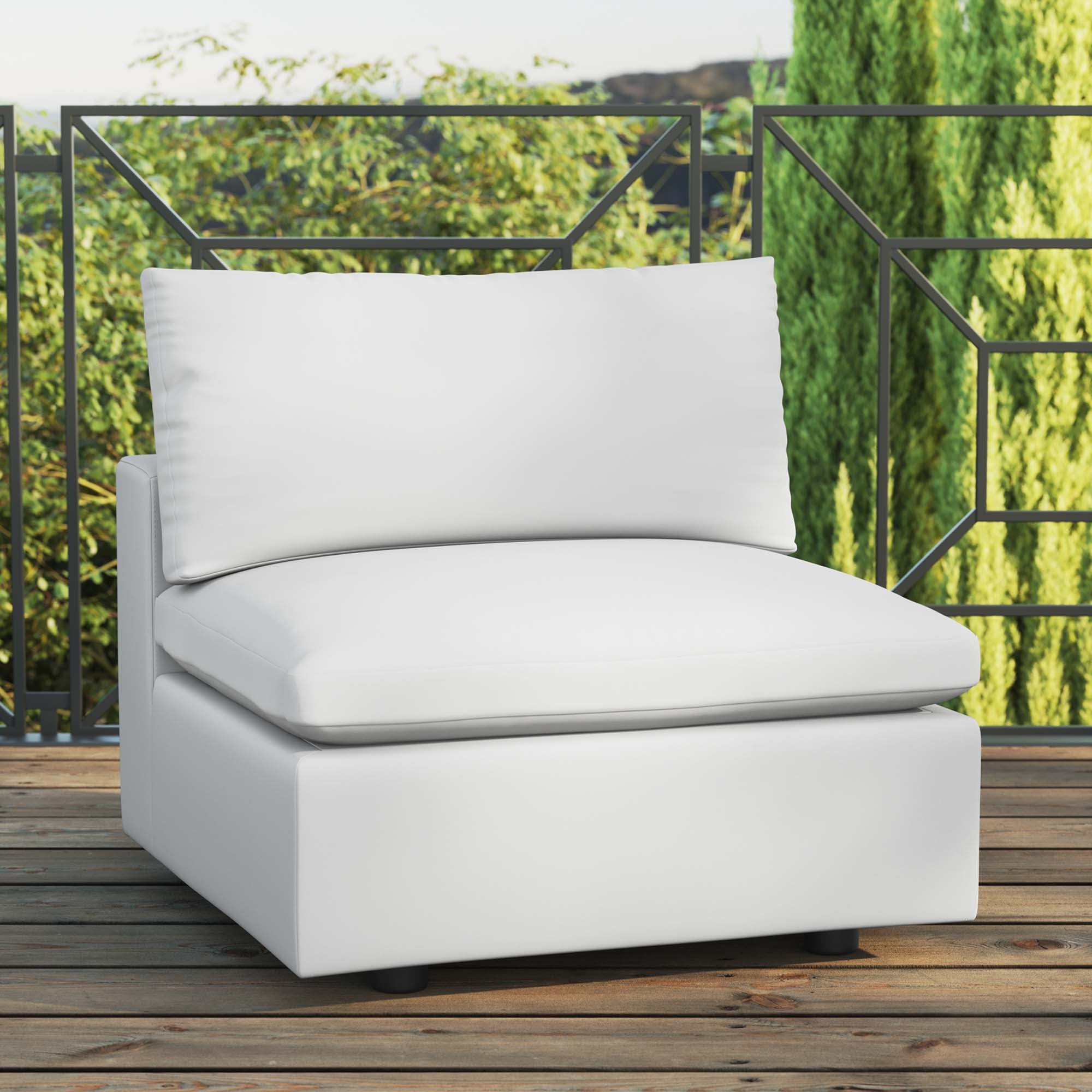 Commix Overstuffed Outdoor Patio Armless Chair - White