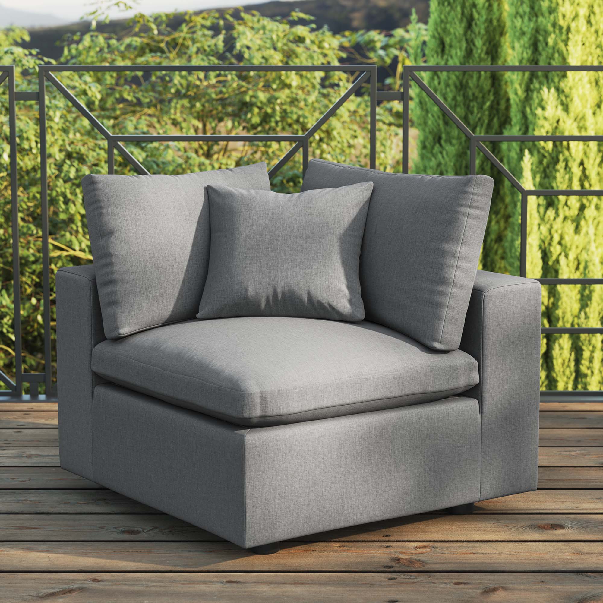 Commix Overstuffed Outdoor Patio Corner Chair - Charcoal