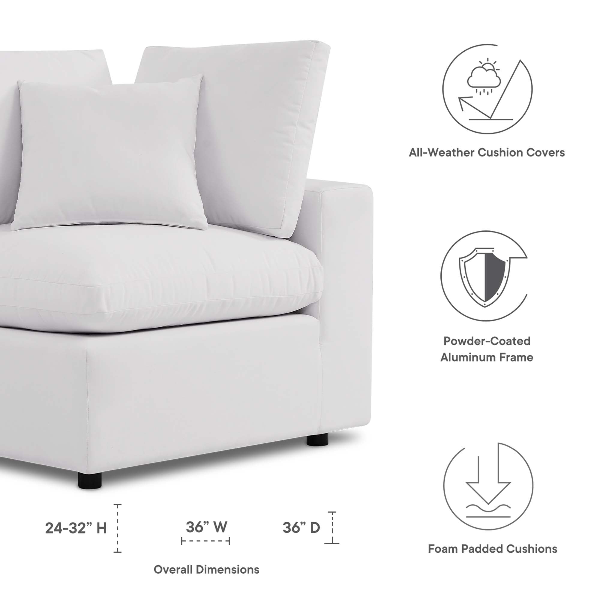 Commix Overstuffed Outdoor Patio Corner Chair - White