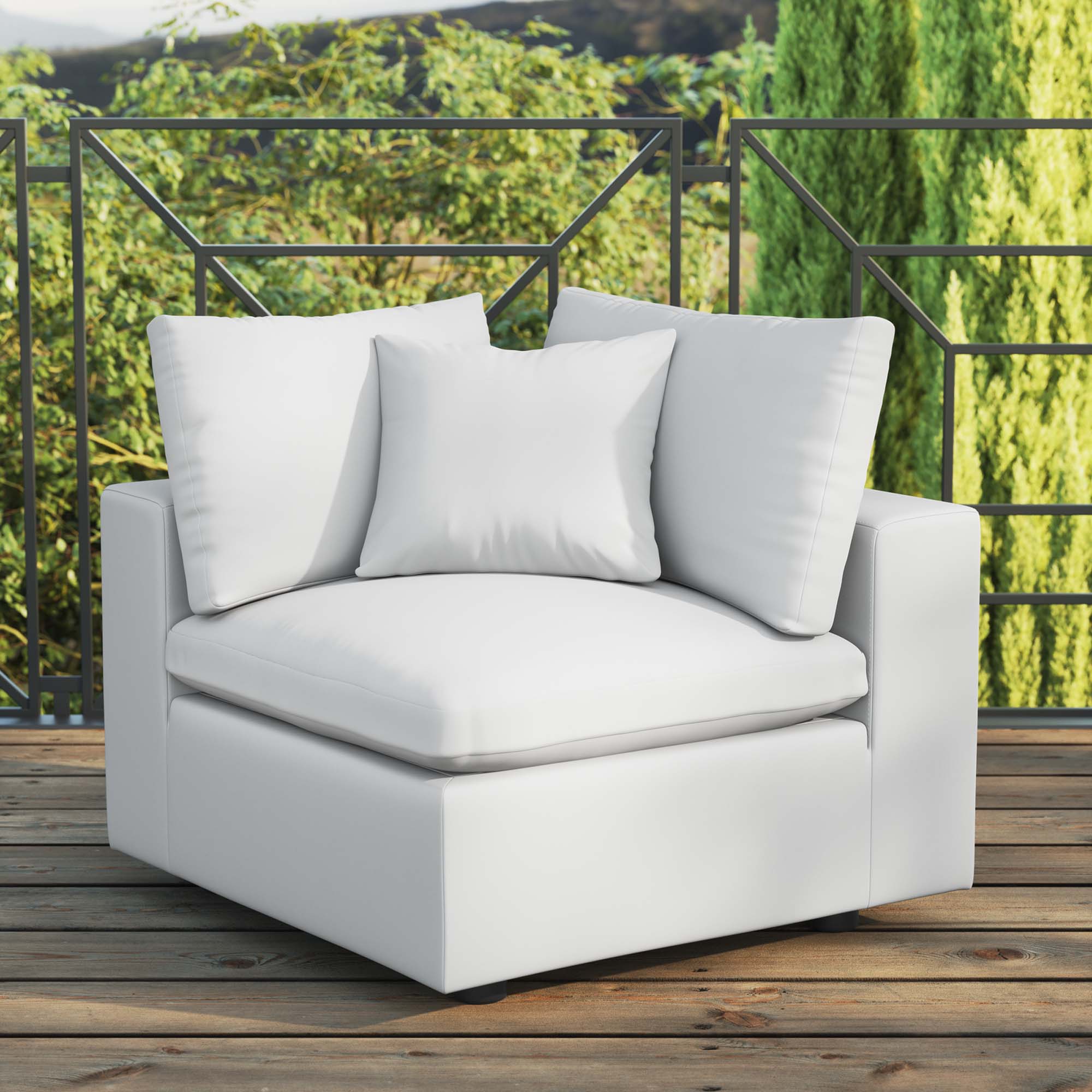 Commix Overstuffed Outdoor Patio Corner Chair - White