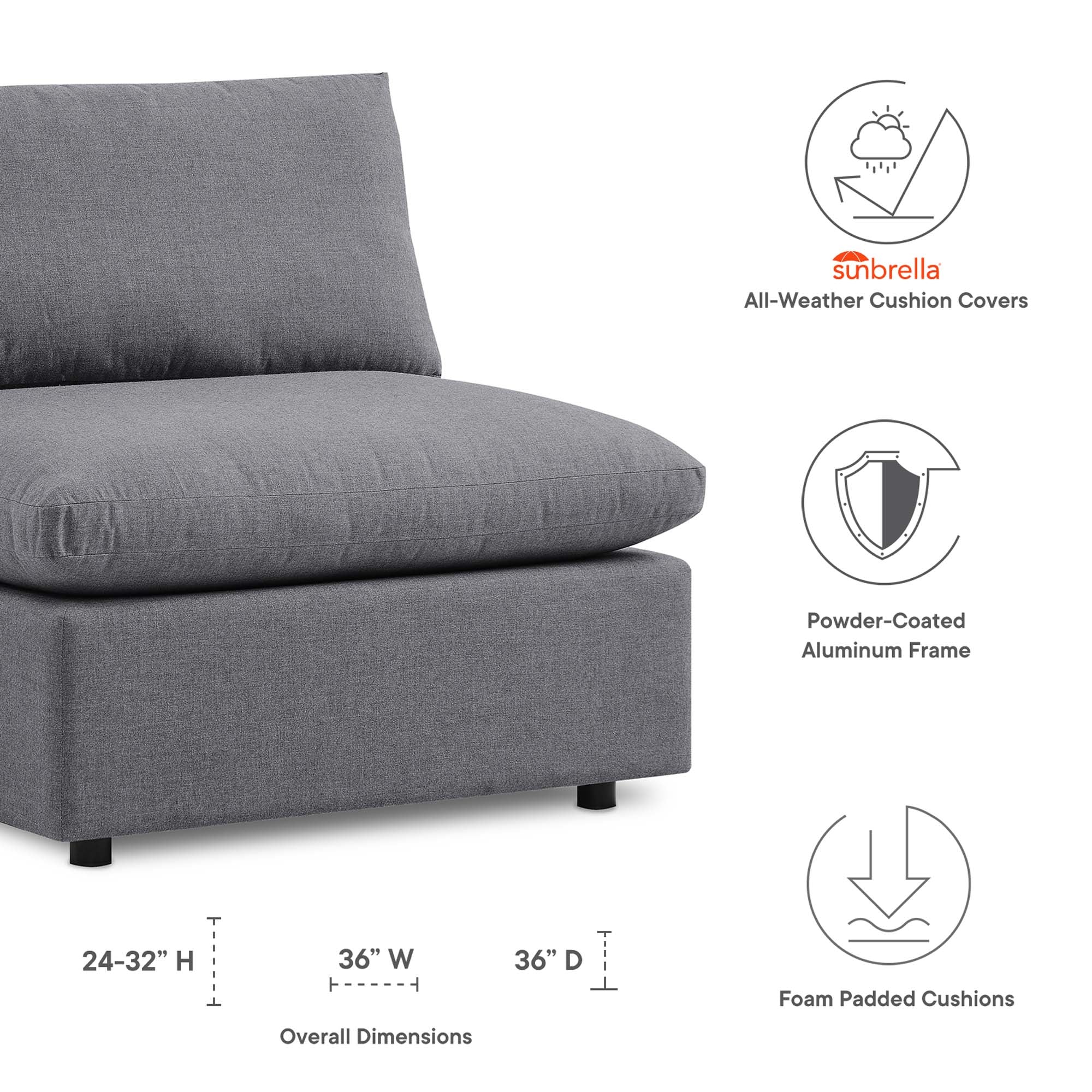 Commix Sunbrella Outdoor Patio Armless Chair - Gray