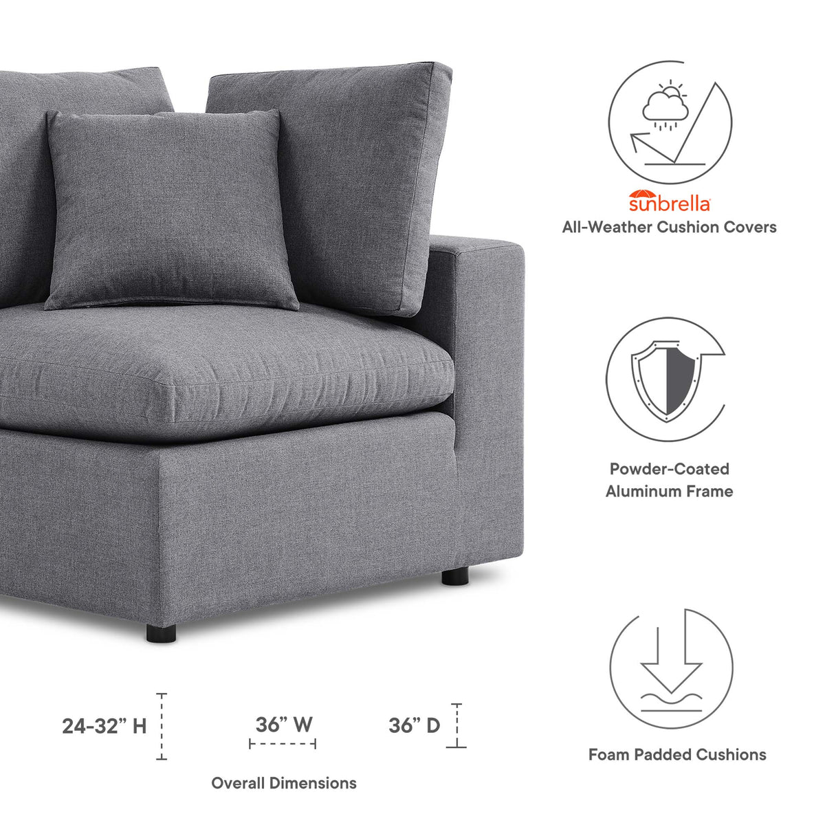 Commix Sunbrella Outdoor Patio Corner Chair - Gray