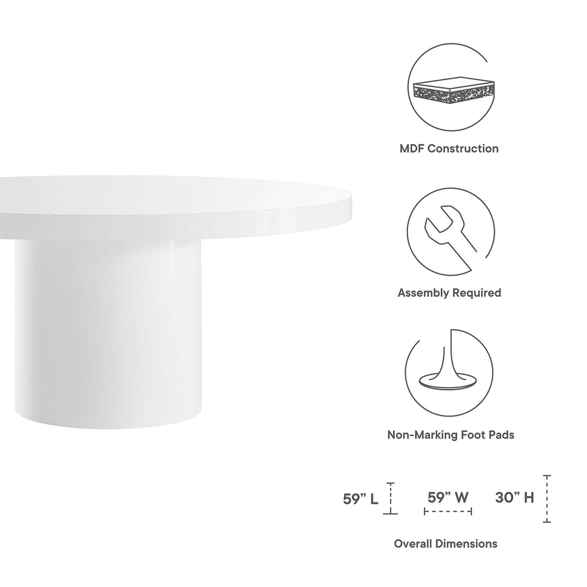 Gratify 60" Round Dining Table - White