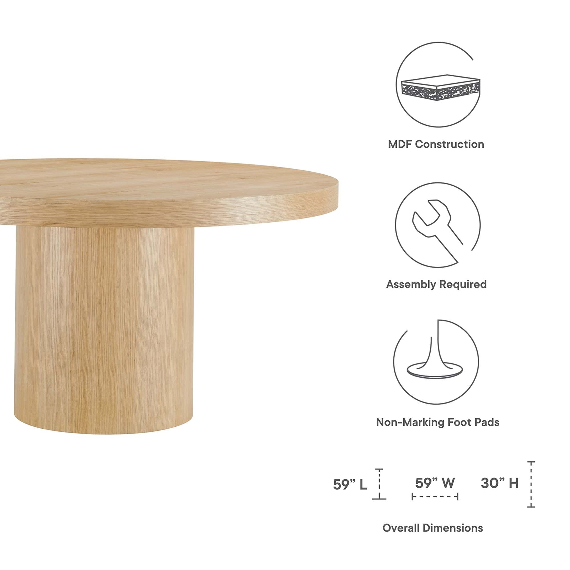 Gratify 60" Round Dining Table - Oak