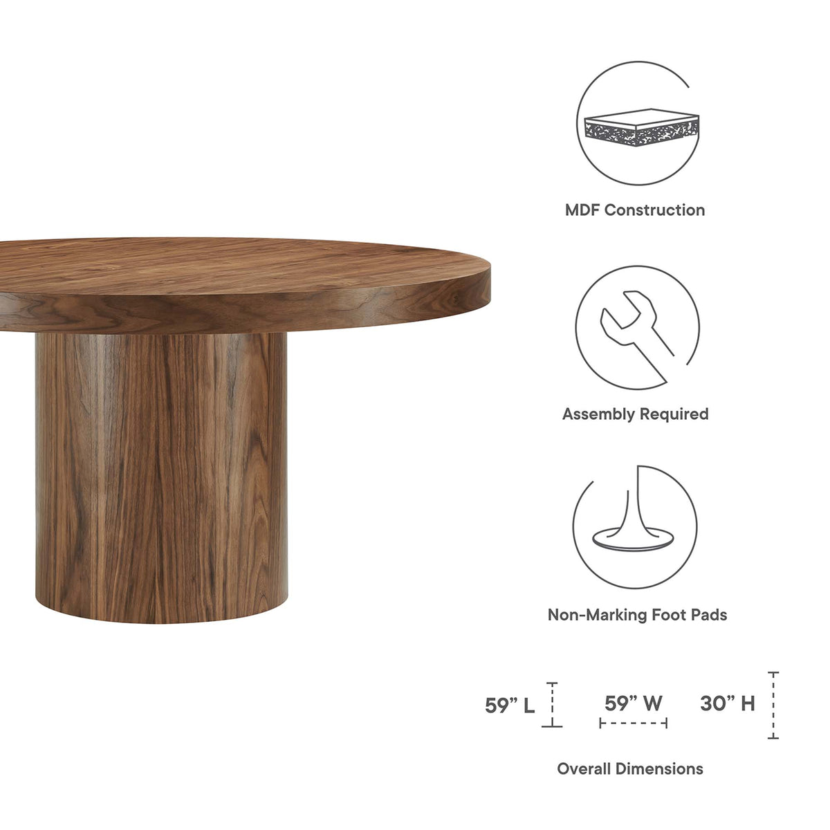 Gratify 60" Round Dining Table - Walnut