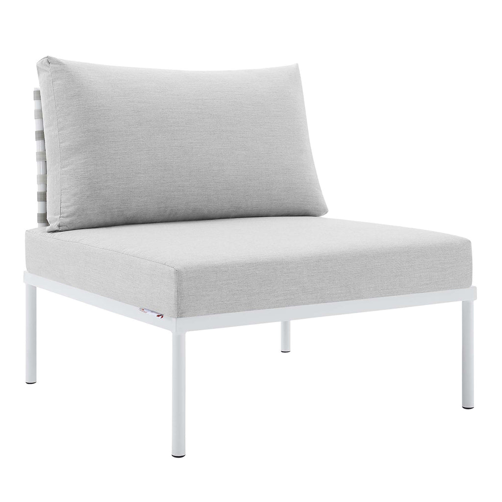 Harmony Sunbrella Basket Weave Outdoor Patio Aluminum Armless Chair - Taupe Gray