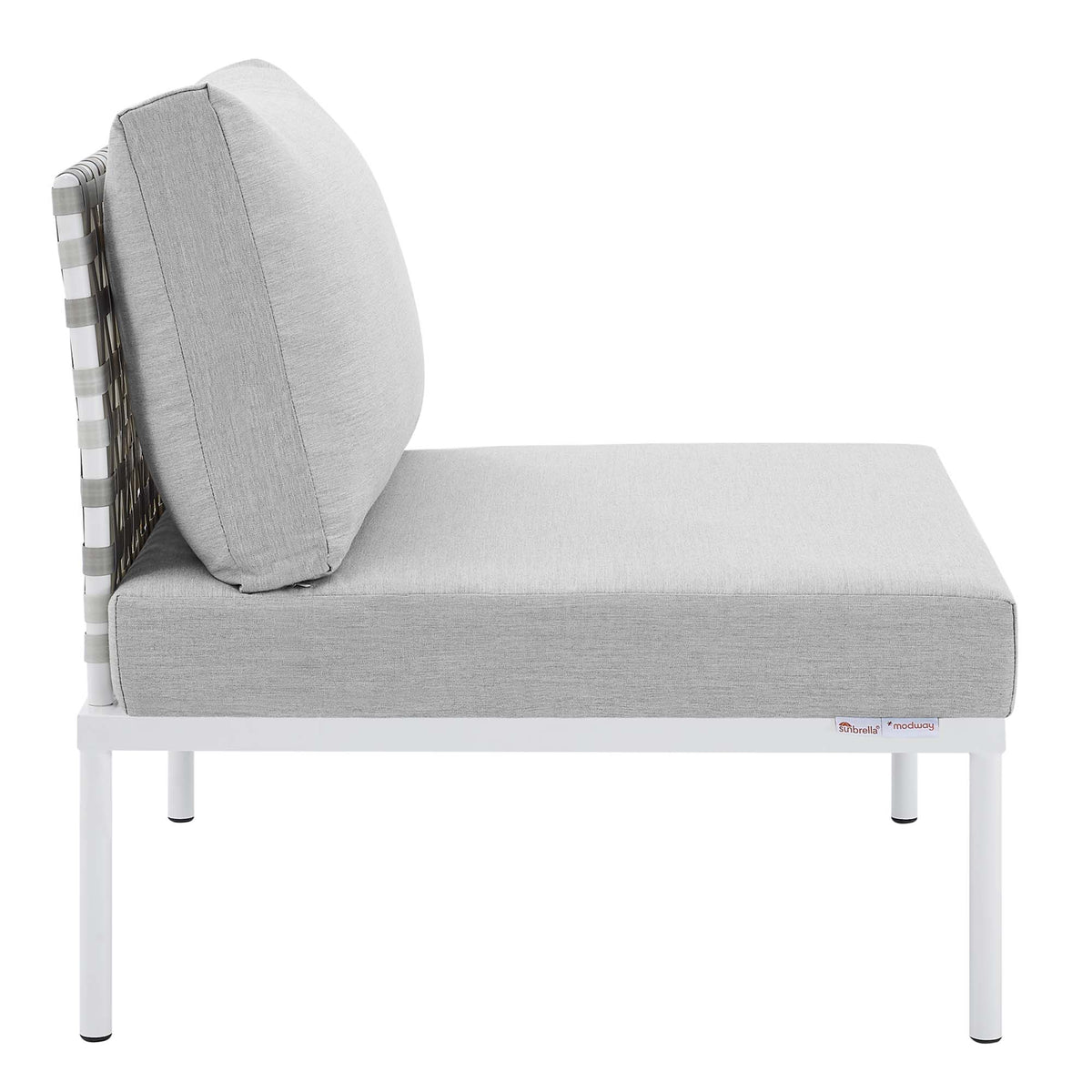 Harmony Sunbrella Basket Weave Outdoor Patio Aluminum Armless Chair - Taupe Gray