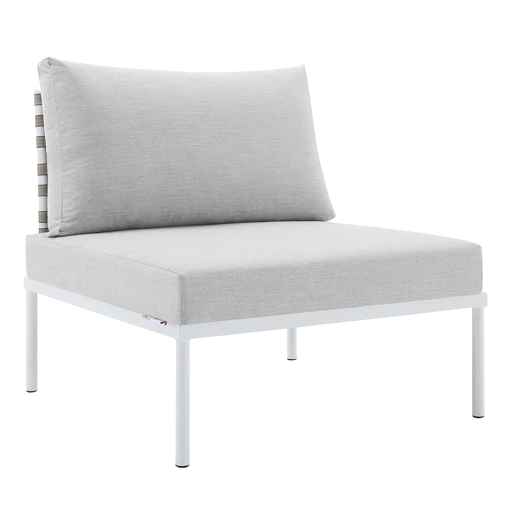 Harmony Sunbrella Basket Weave Outdoor Patio Aluminum Armless Chair - Tan Gray