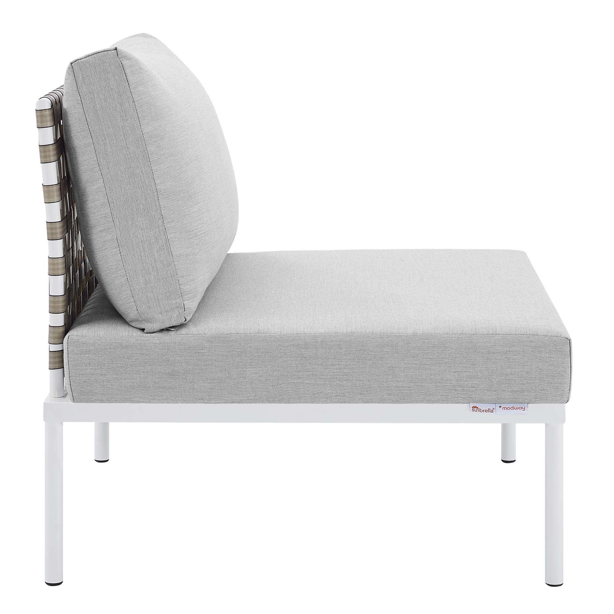 Harmony Sunbrella Basket Weave Outdoor Patio Aluminum Armless Chair - Tan Gray