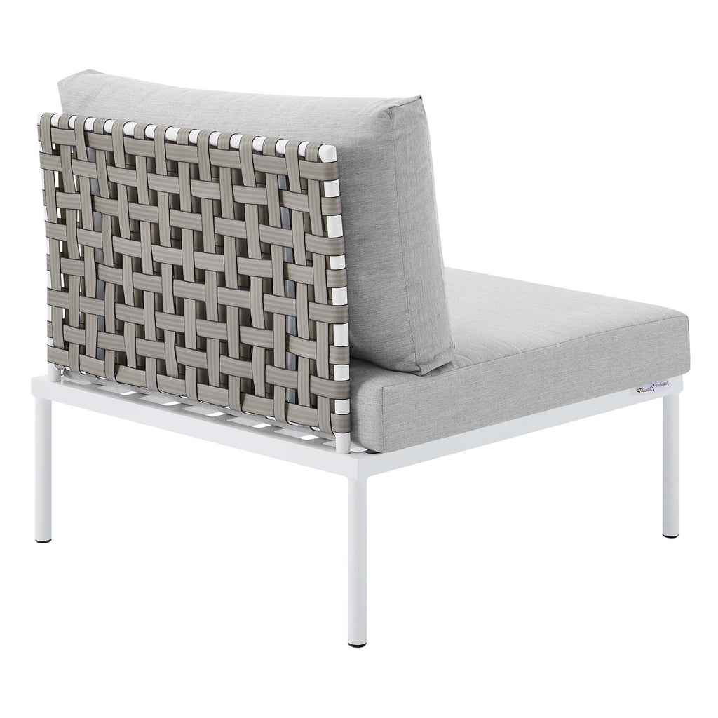 Harmony Sunbrella Basket Weave Outdoor Patio Aluminum Armless Chair - Tan Gray