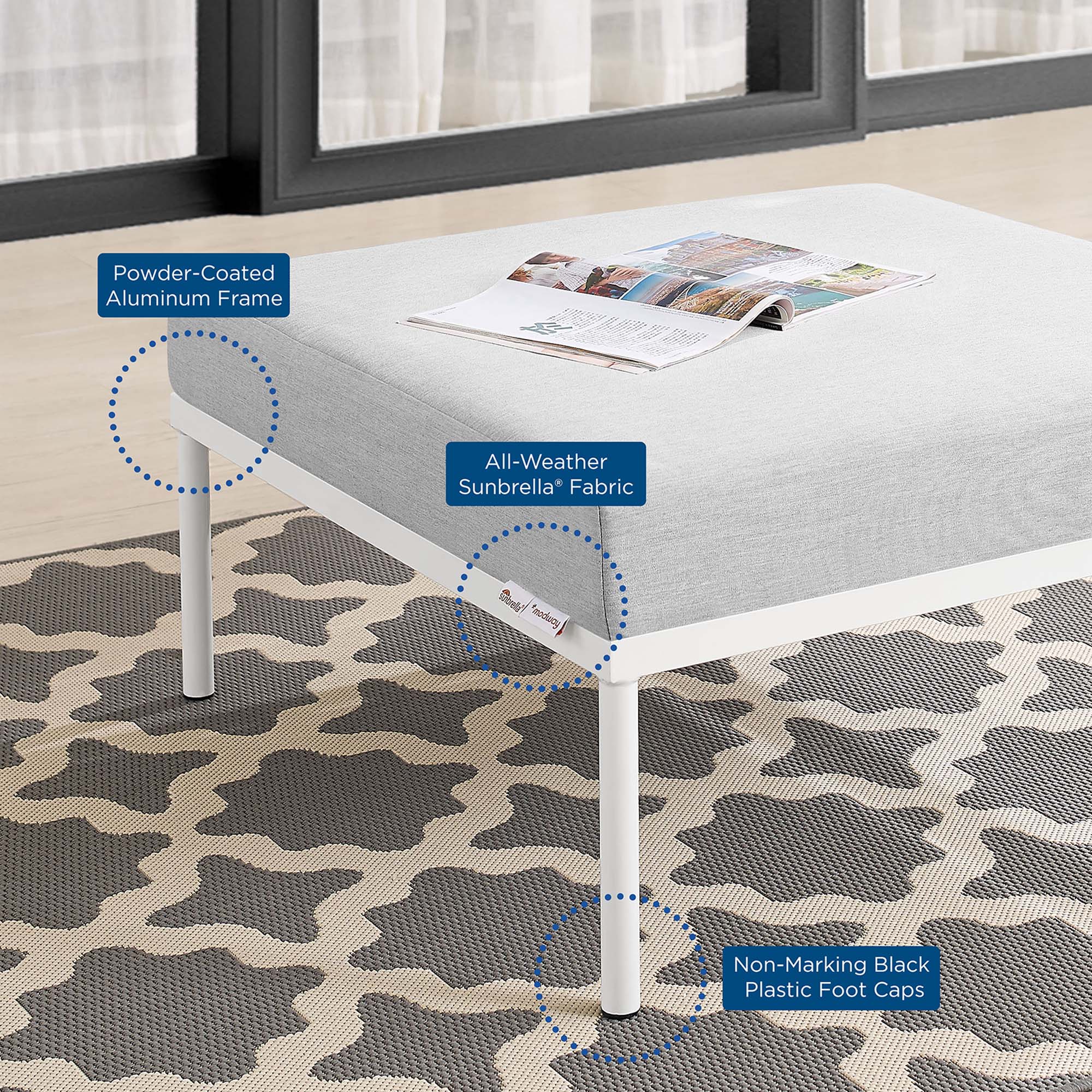 Harmony Sunbrella Outdoor Patio Aluminum Ottoman - Gray