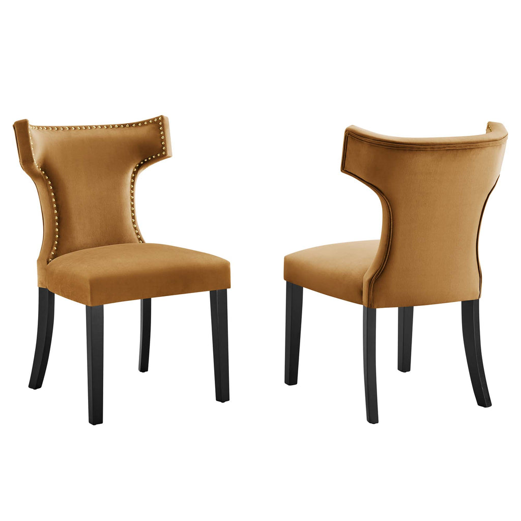 Curve Performance Velvet Dining Chairs Set of 2 - Cognac