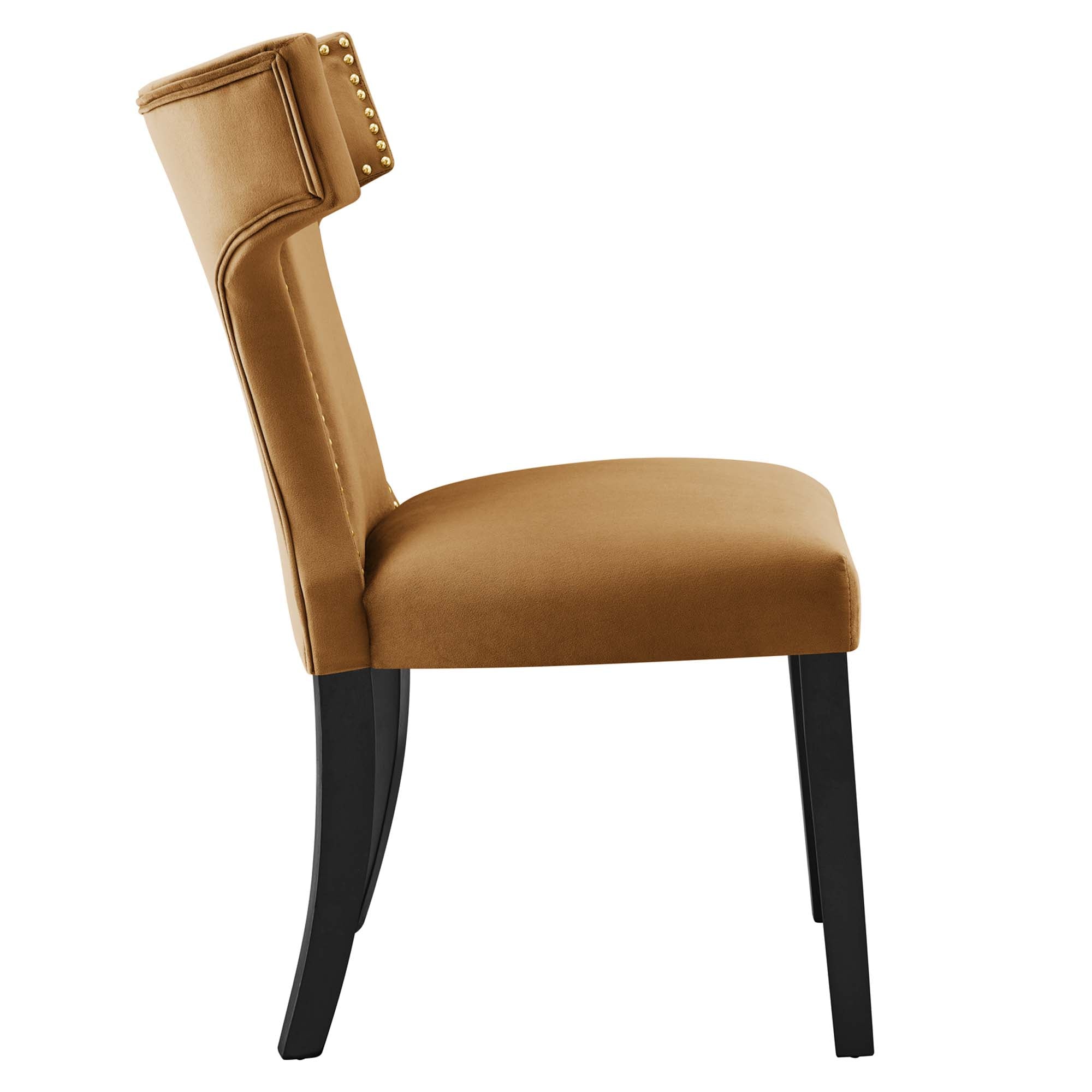 Curve Performance Velvet Dining Chairs Set of 2 - Cognac