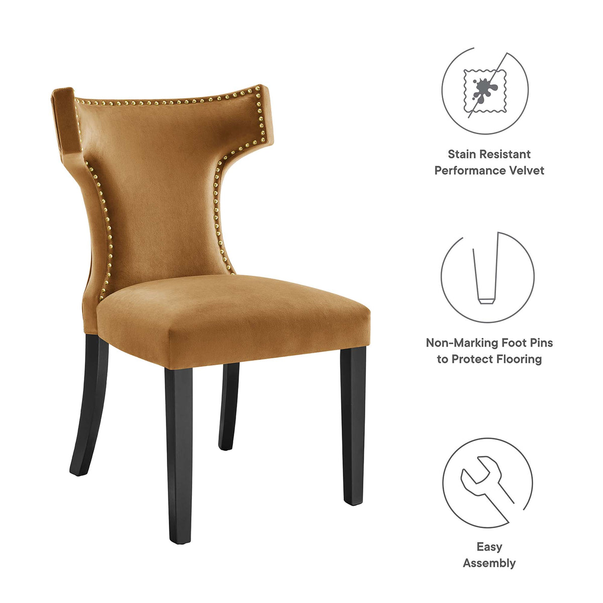 Curve Performance Velvet Dining Chairs Set of 2 - Cognac