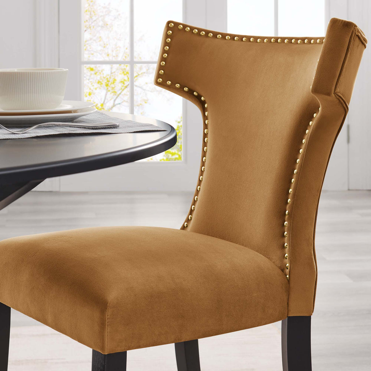 Curve Performance Velvet Dining Chairs Set of 2 - Cognac