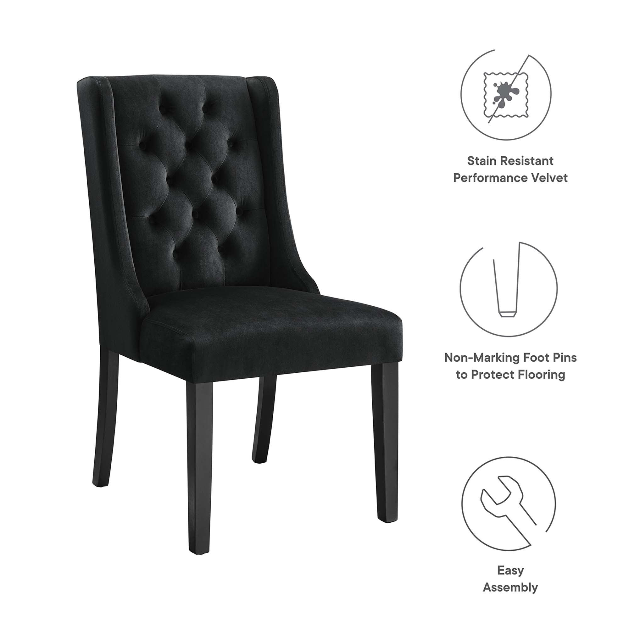 Baronet Performance Velvet Dining Chairs Set of 2 - Black