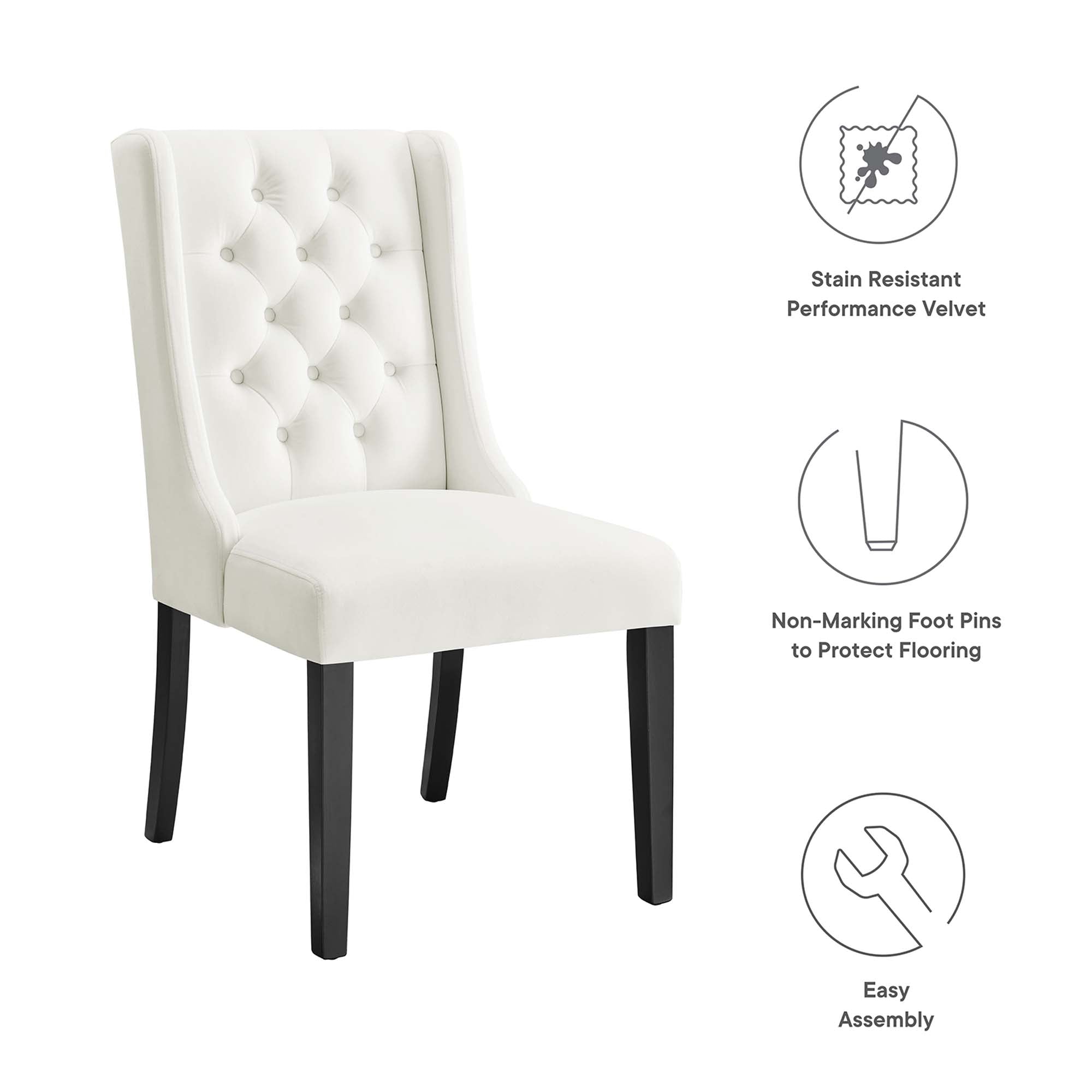 Baronet Performance Velvet Dining Chairs Set of 2 - White
