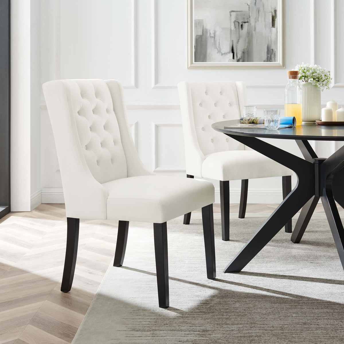 Baronet Performance Velvet Dining Chairs Set of 2 - White