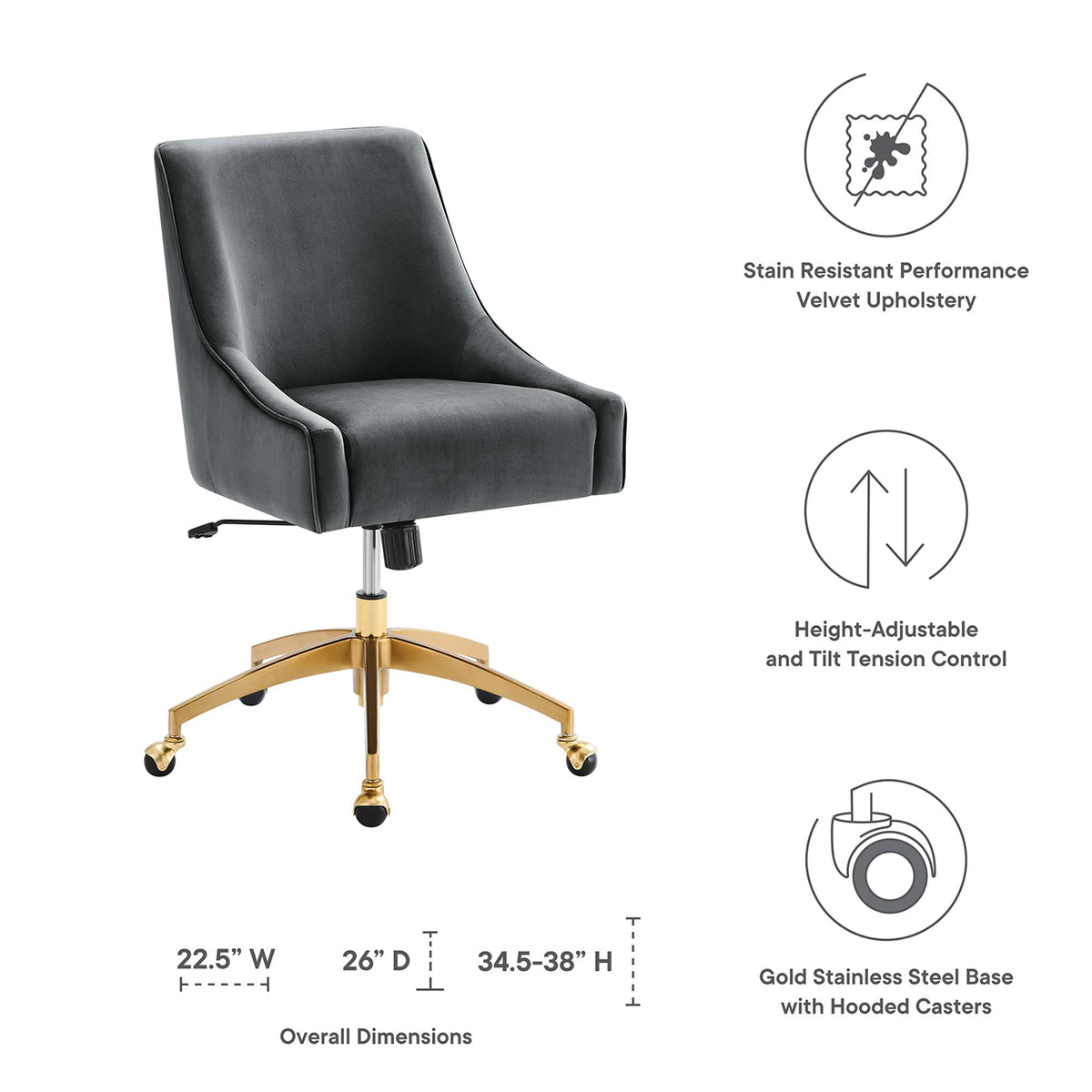 Discern Performance Velvet Office Chair - Gray (chair)